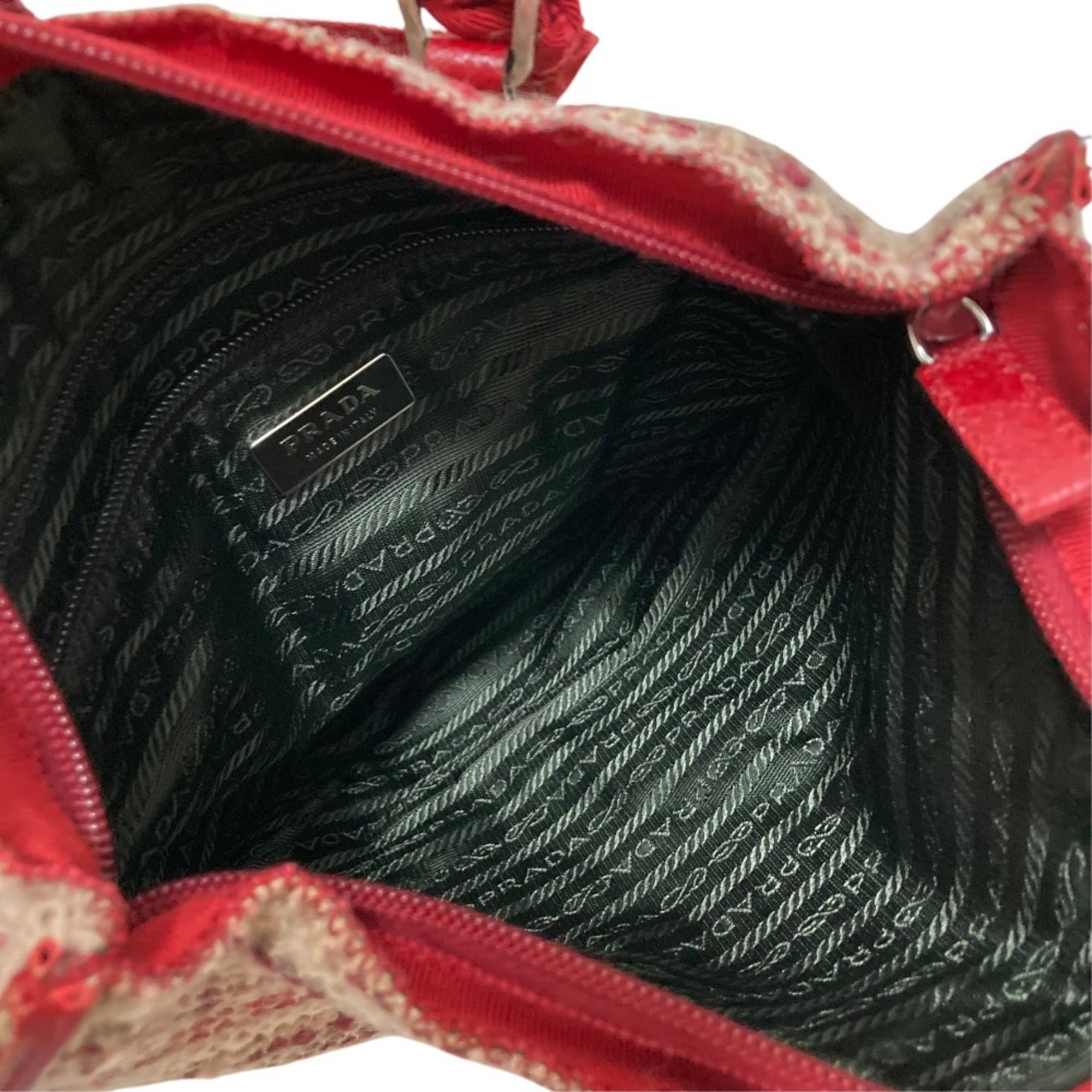 Prada Red Color Tweed Handbag (Pre-Owned)