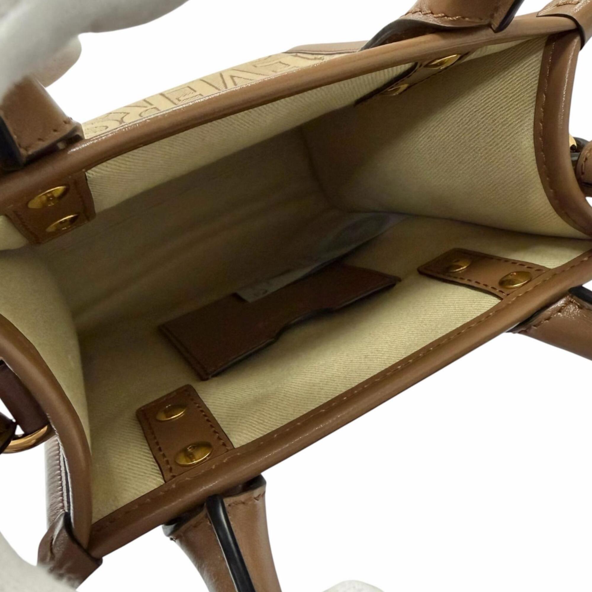 Versace Beige Brown Canvas Leather Handbag Shoulder Bag (Pre-Owned)