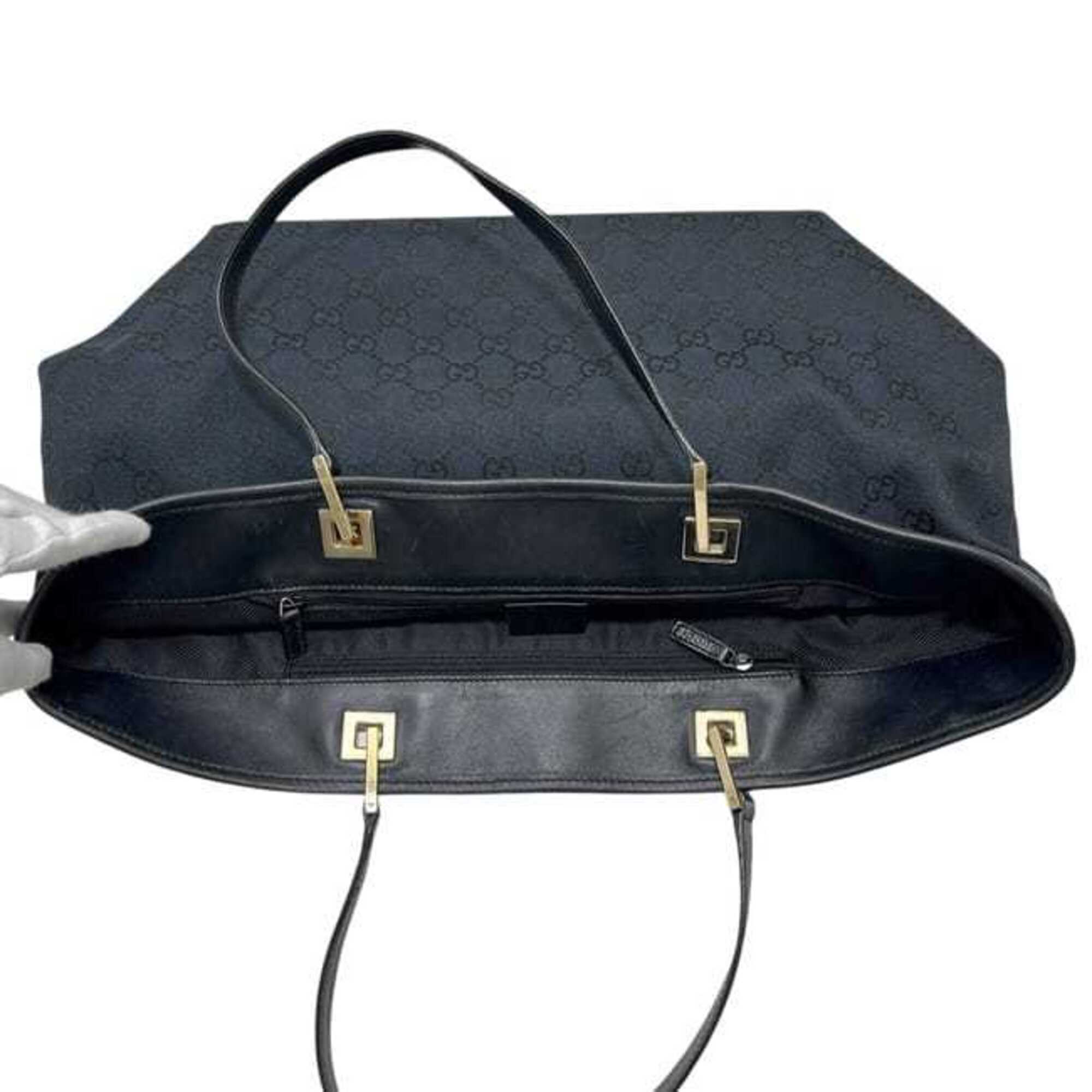 Gucci Black Gg Canvas Leather Tote Bag (Pre-Owned)