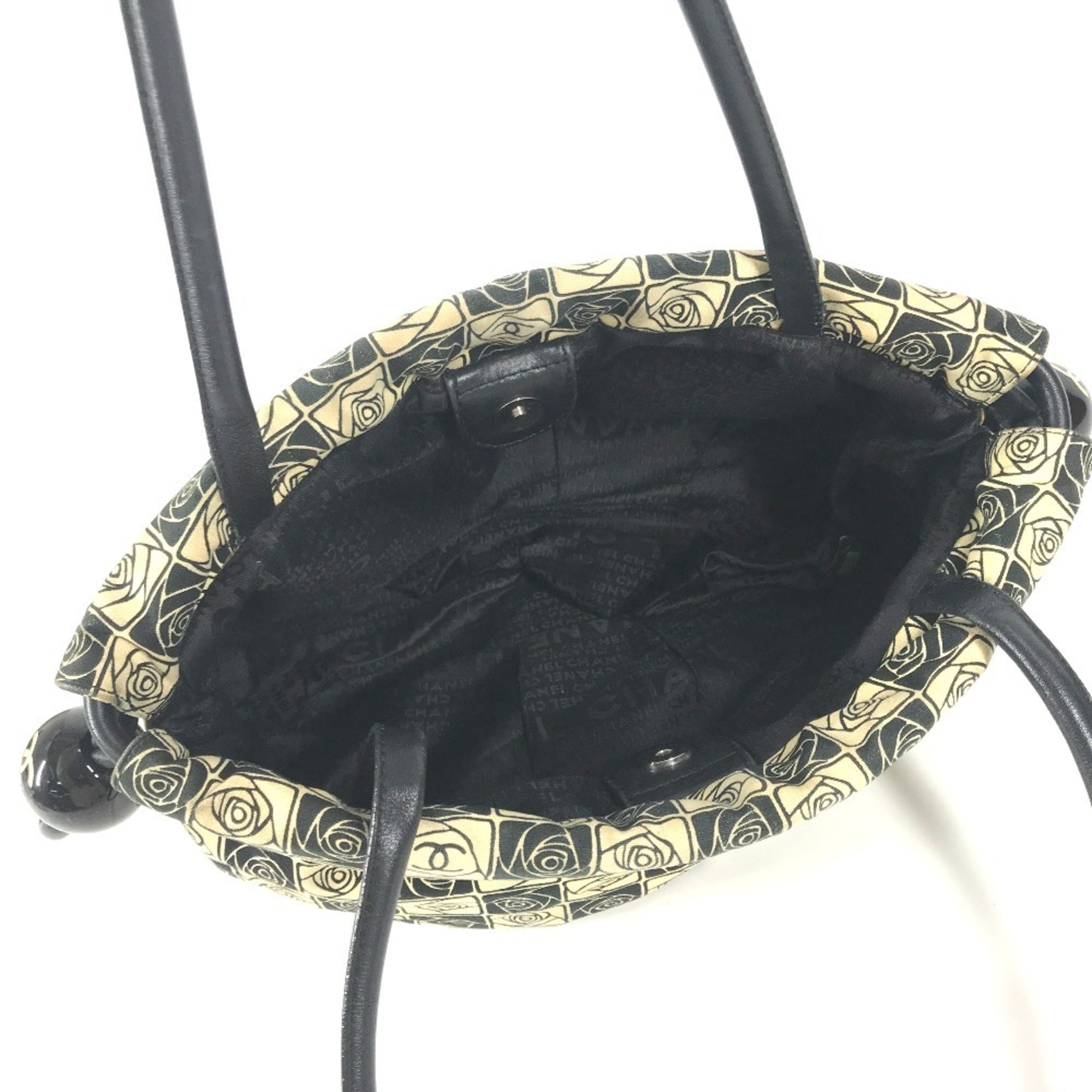 Chanel Camellia Black White Canvas Shoulder Bag Tote Bag (Pre-Owned)