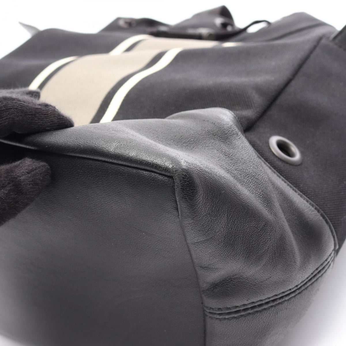 Bottega Veneta Black Gray White Canvas Leather Backpack Handbag (Pre-Owned)