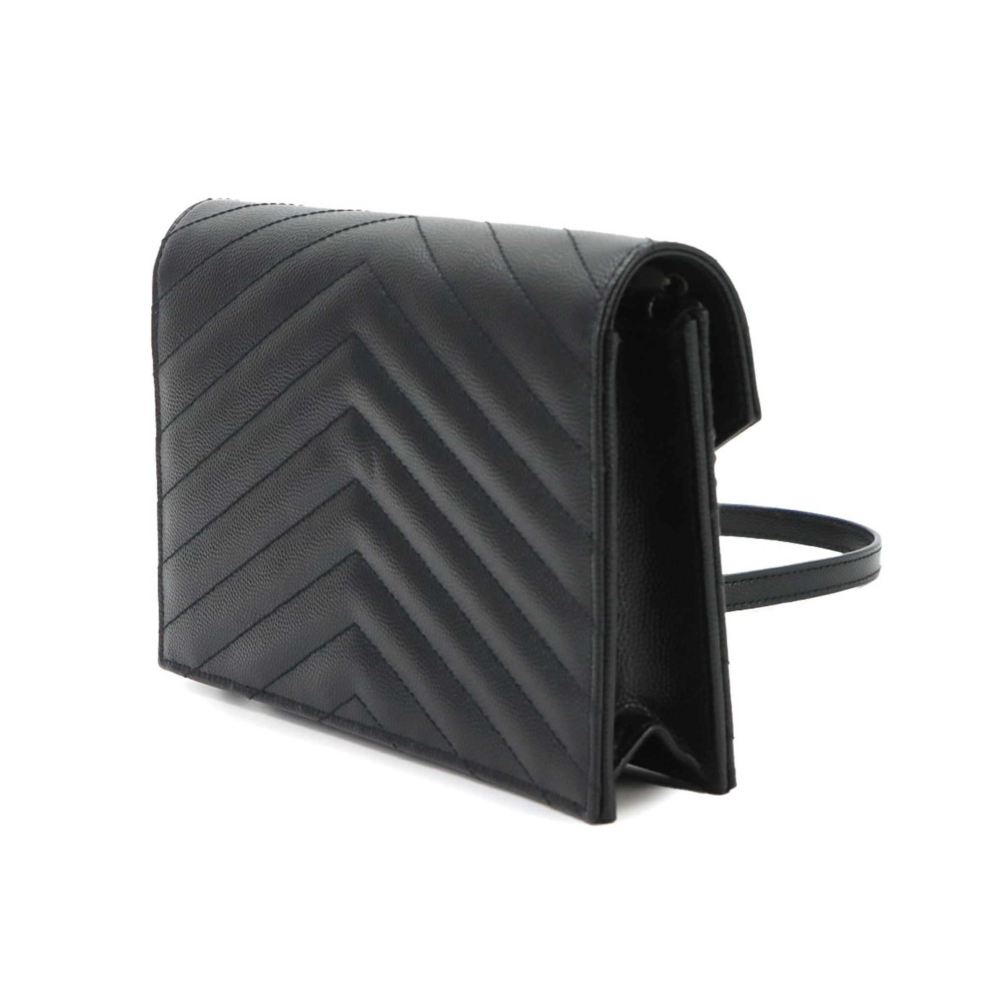 Saint Laurent Black Leather Chain/Shoulder Wallet (Pre-Owned)