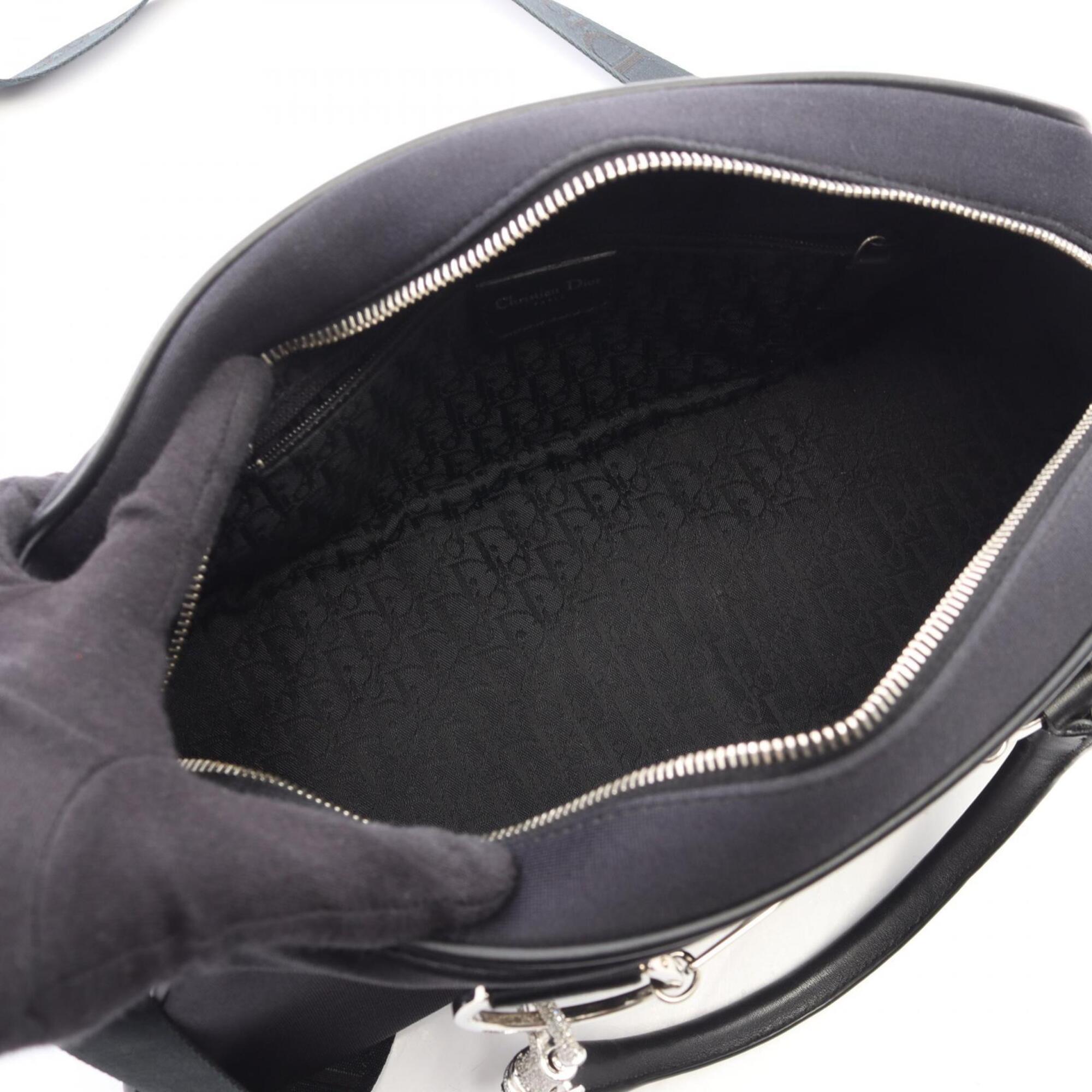 Christian Dior Black Leather Nylon Canvas Handbag (Pre-Owned)