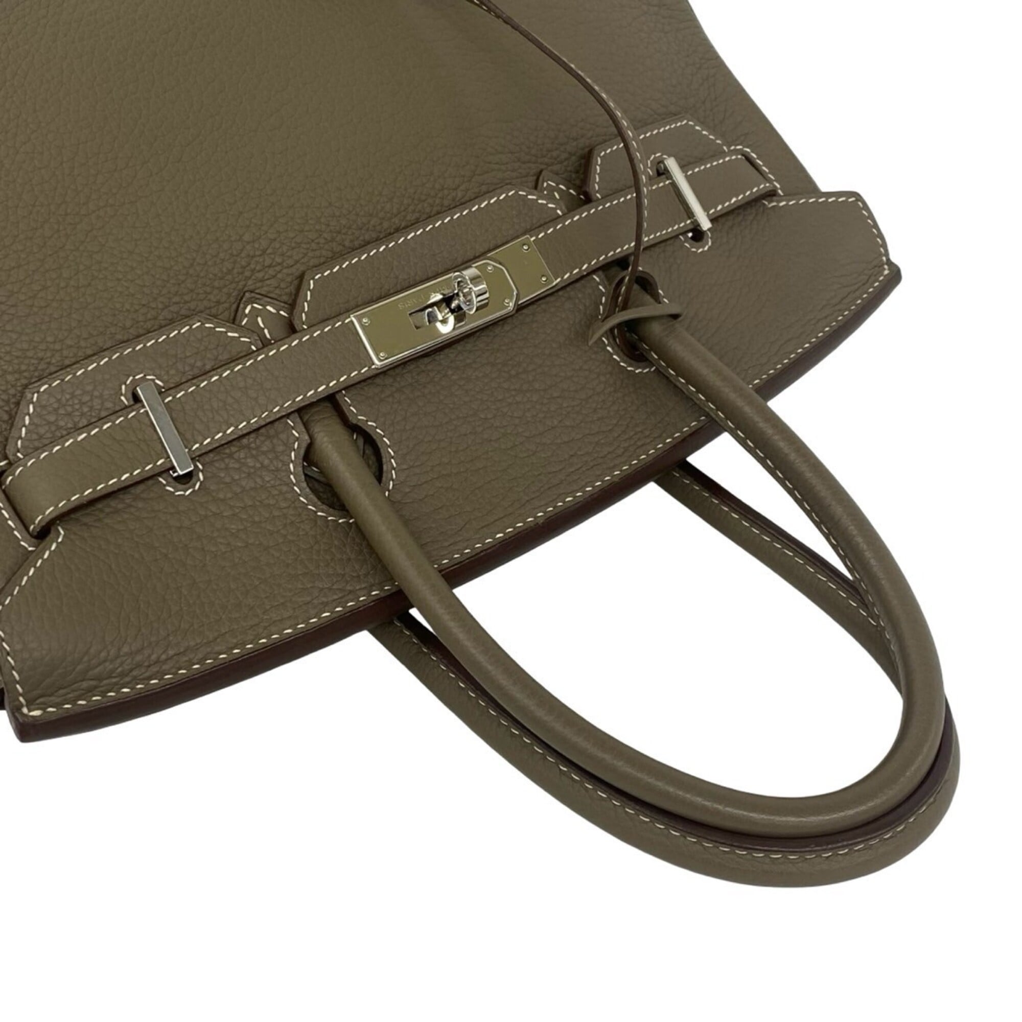 Hermes Gray Taurillon Clemence Leather Handbag Tote Bag (Pre-Owned)