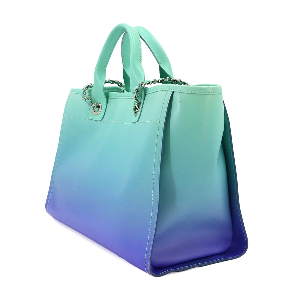 Chanel Deauville Blue Leather Handbag Tote Bag (Pre-Owned)