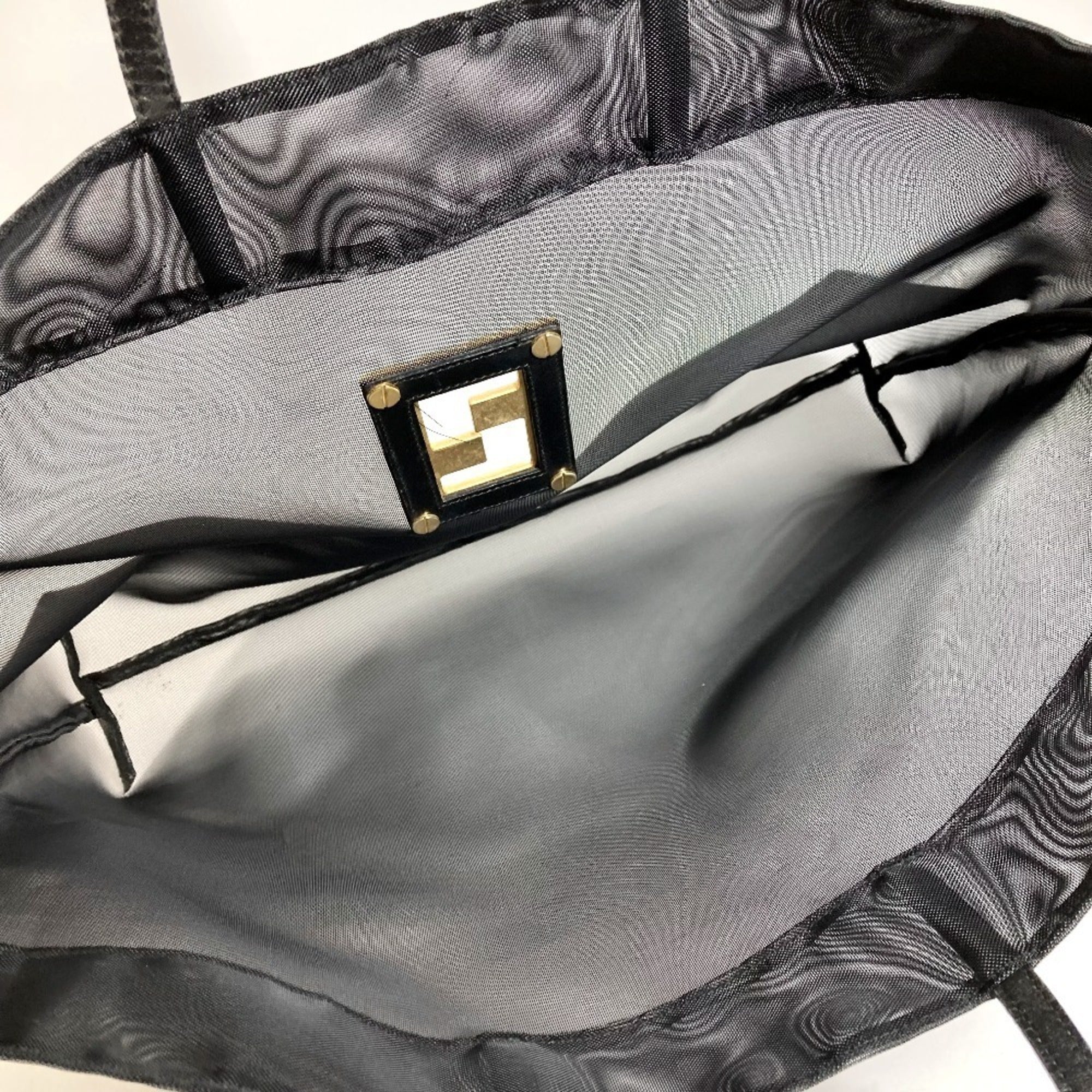 Fendi Black Gold Mesh Leather Handbag Shoulder Bag Tote Bag (Pre-Owned)