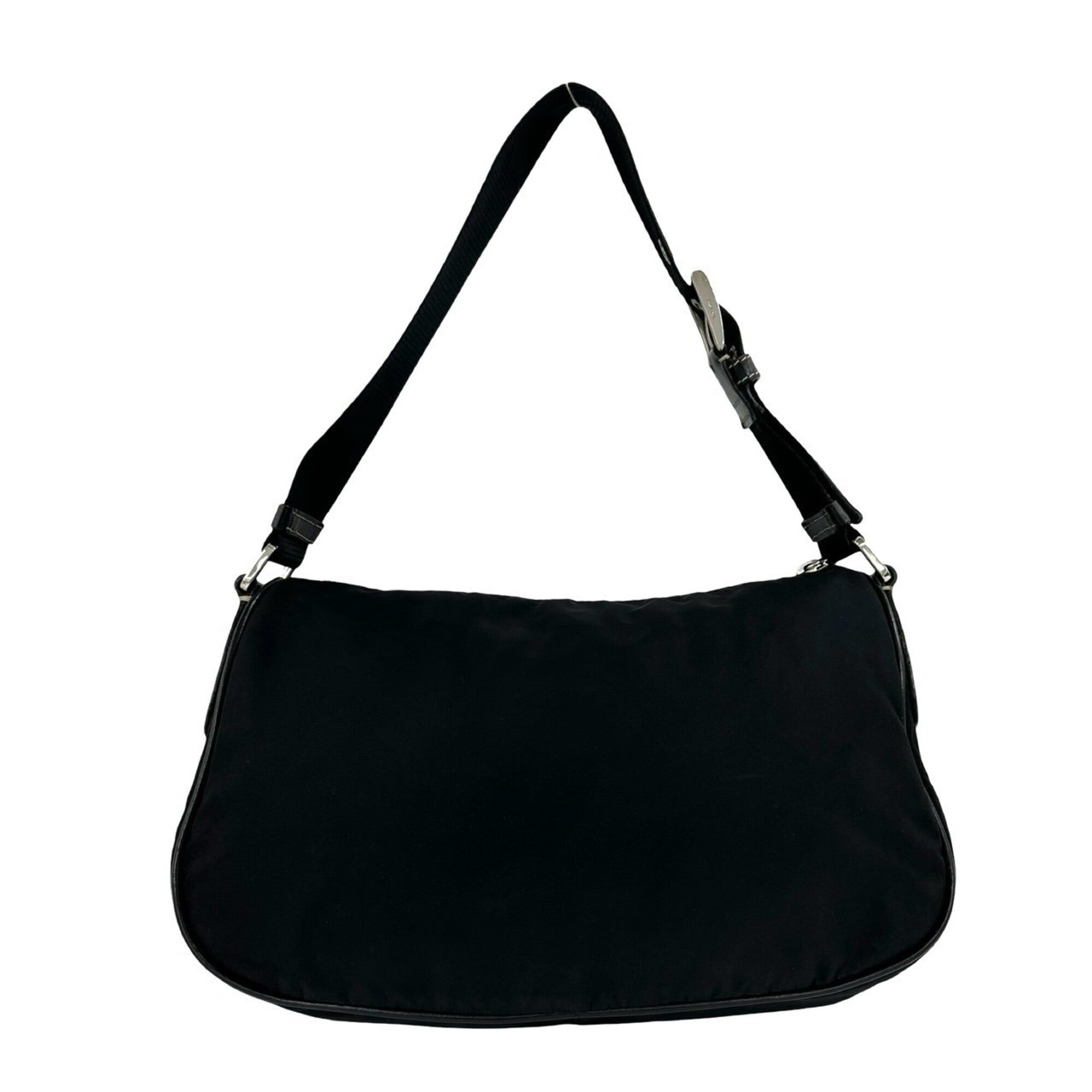 Prada Black Leather Nylon Handbag Shoulder Bag (Pre-Owned)