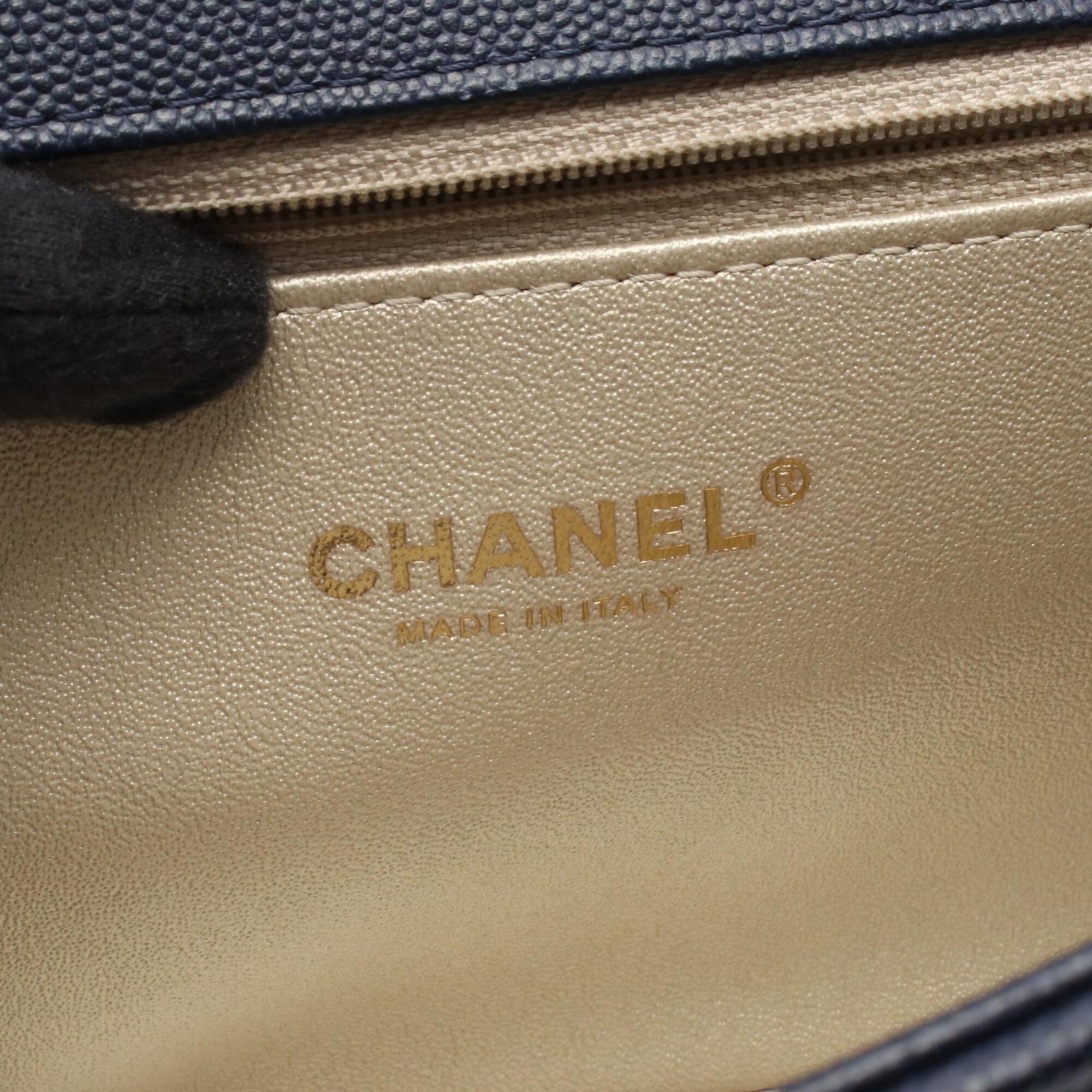 Chanel Navy Grained Calfskin Handbag Shoulder Bag (Pre-Owned)