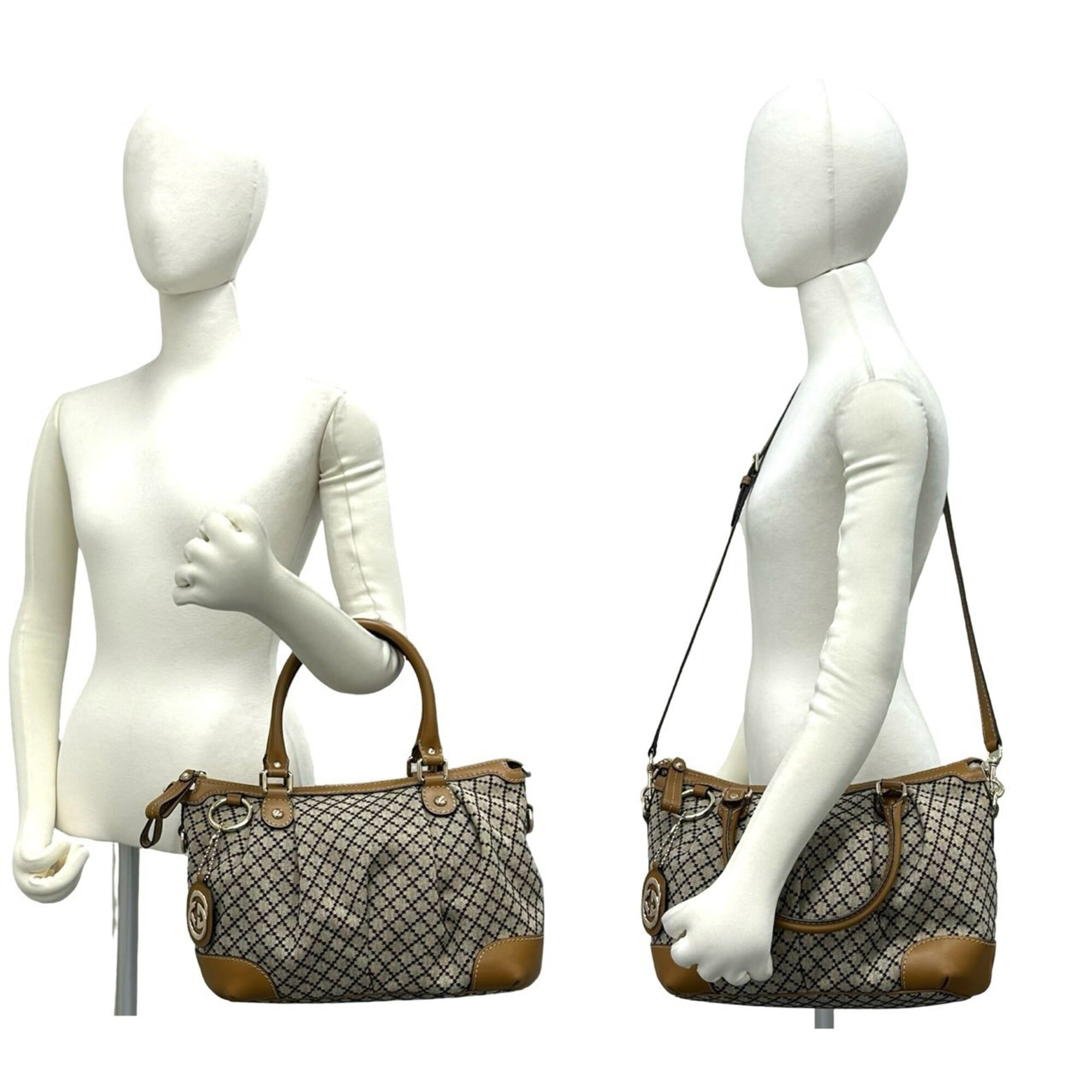 Gucci Beige Black Canvas Leather Handbag Shoulder Bag (Pre-Owned)