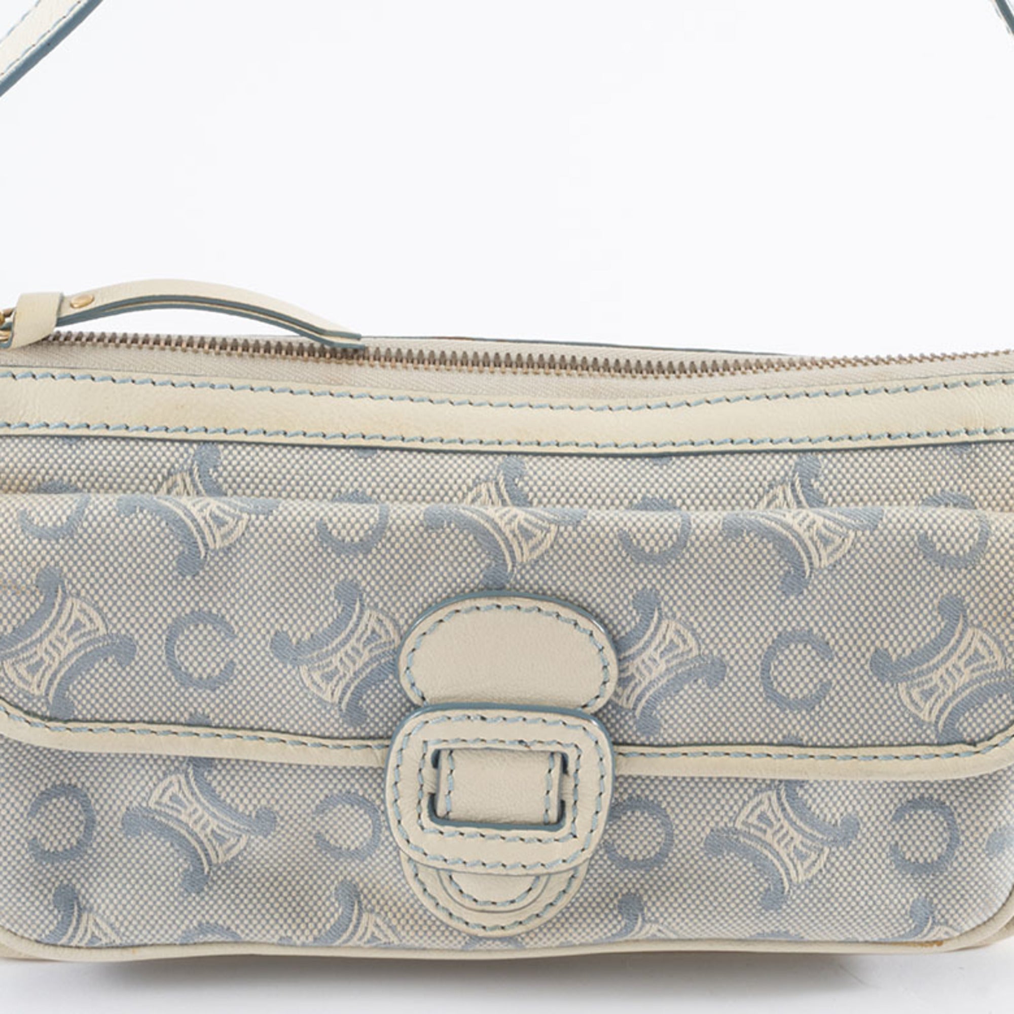 Celine Macadam Blue White Canvas Leather Shoulder Bag (Pre-Owned)