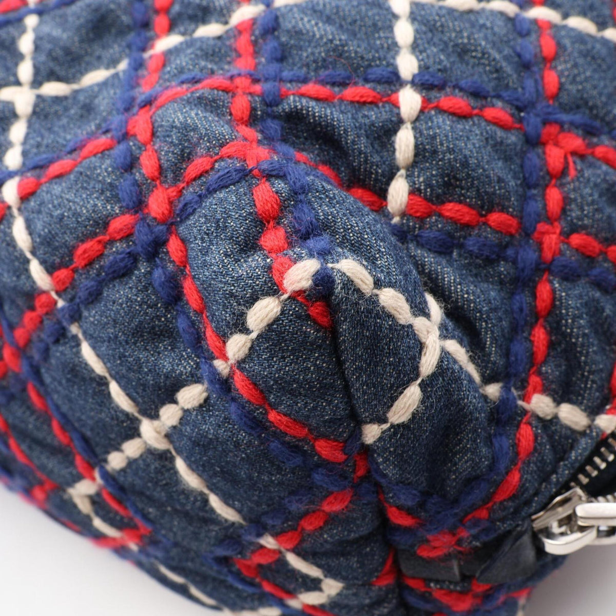 Miu Miu Multi-Color Navy Red Color Denim Handbag Tote Bag (Pre-Owned)