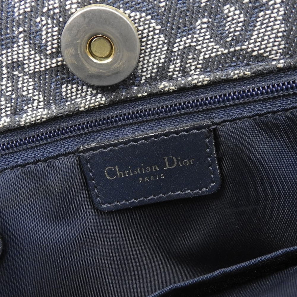 Christian Dior Trotter Navy Trotter Leather Canvas Handbag Tote Bag (Pre-Owned)