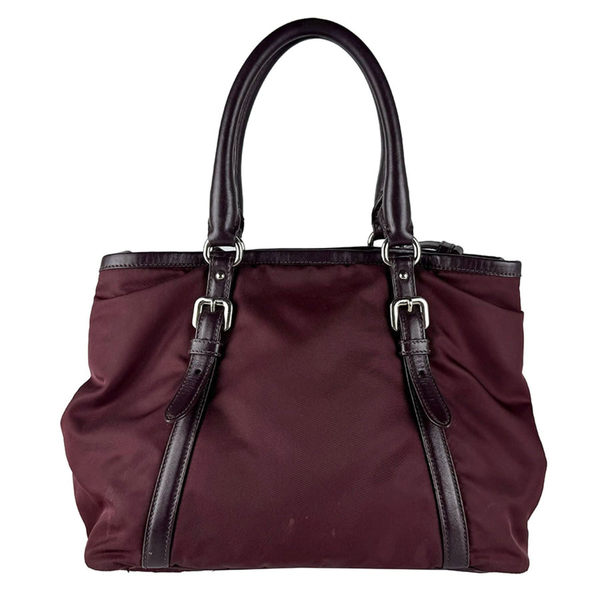 Prada Bordeaux Nylon Leather Handbag Shoulder Bag (Pre-Owned)