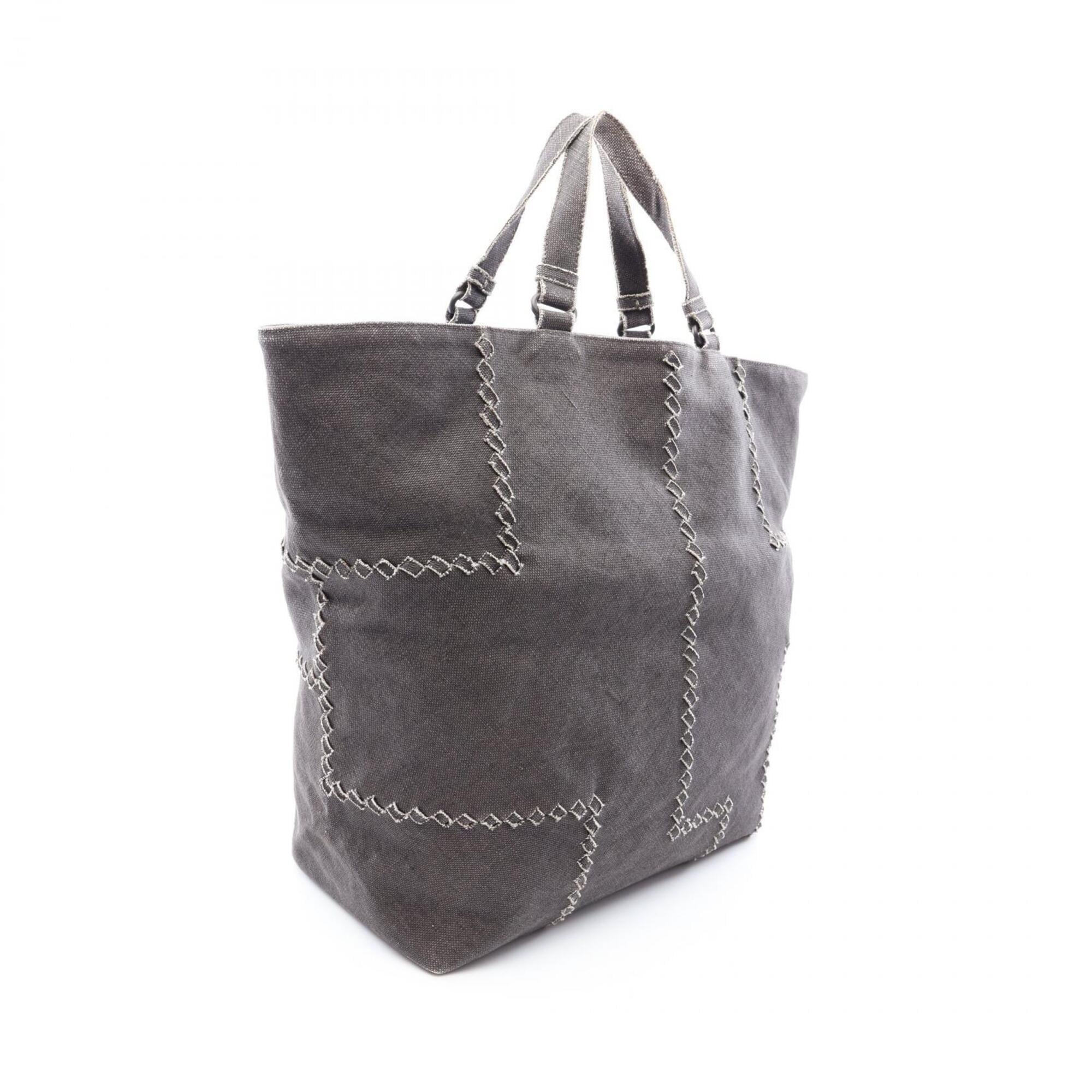 Bottega Veneta Gray Canvas Handbag Tote Bag (Pre-Owned)
