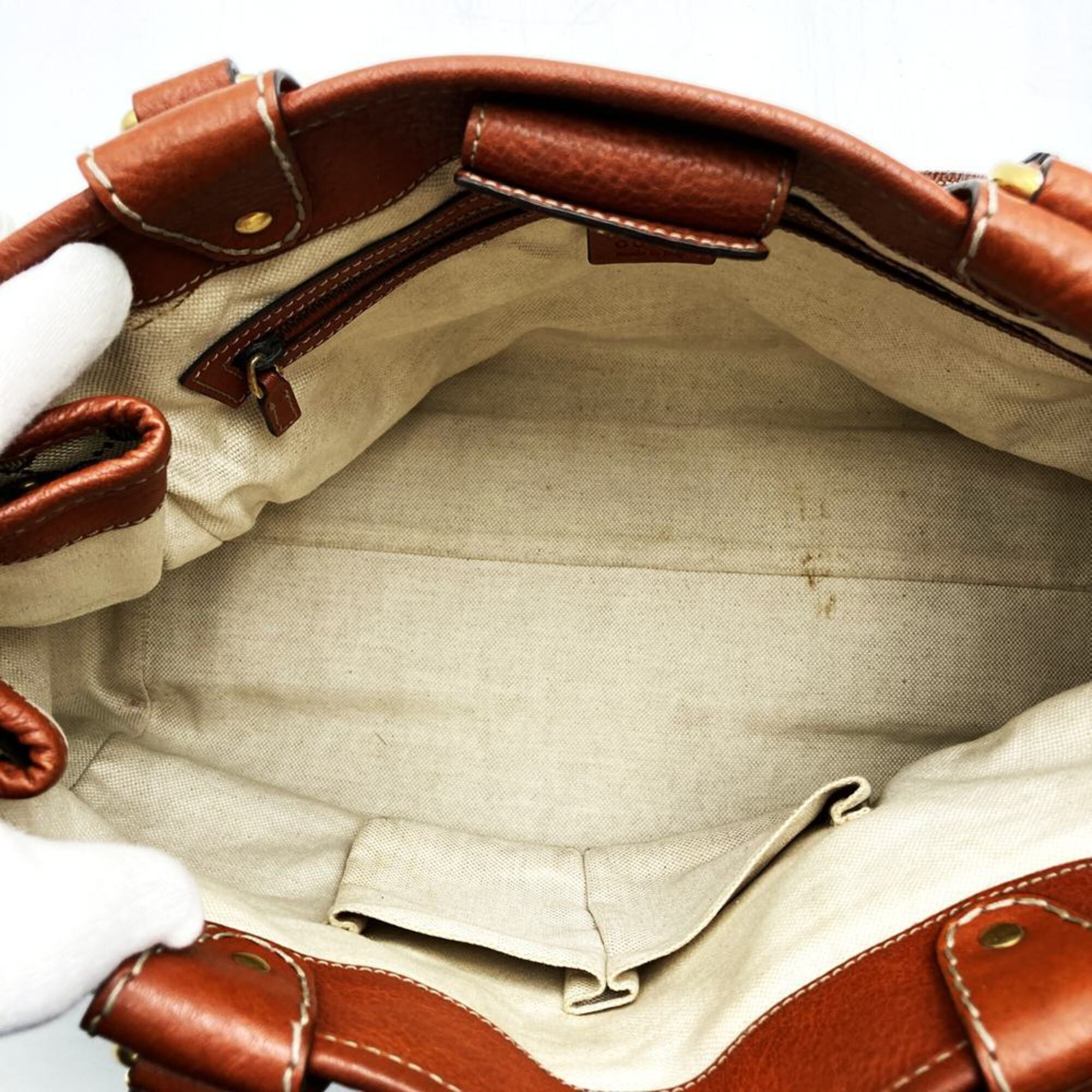 Gucci Gg Canvas Brown Gg Canvas Leather Handbag Tote Bag (Pre-Owned)