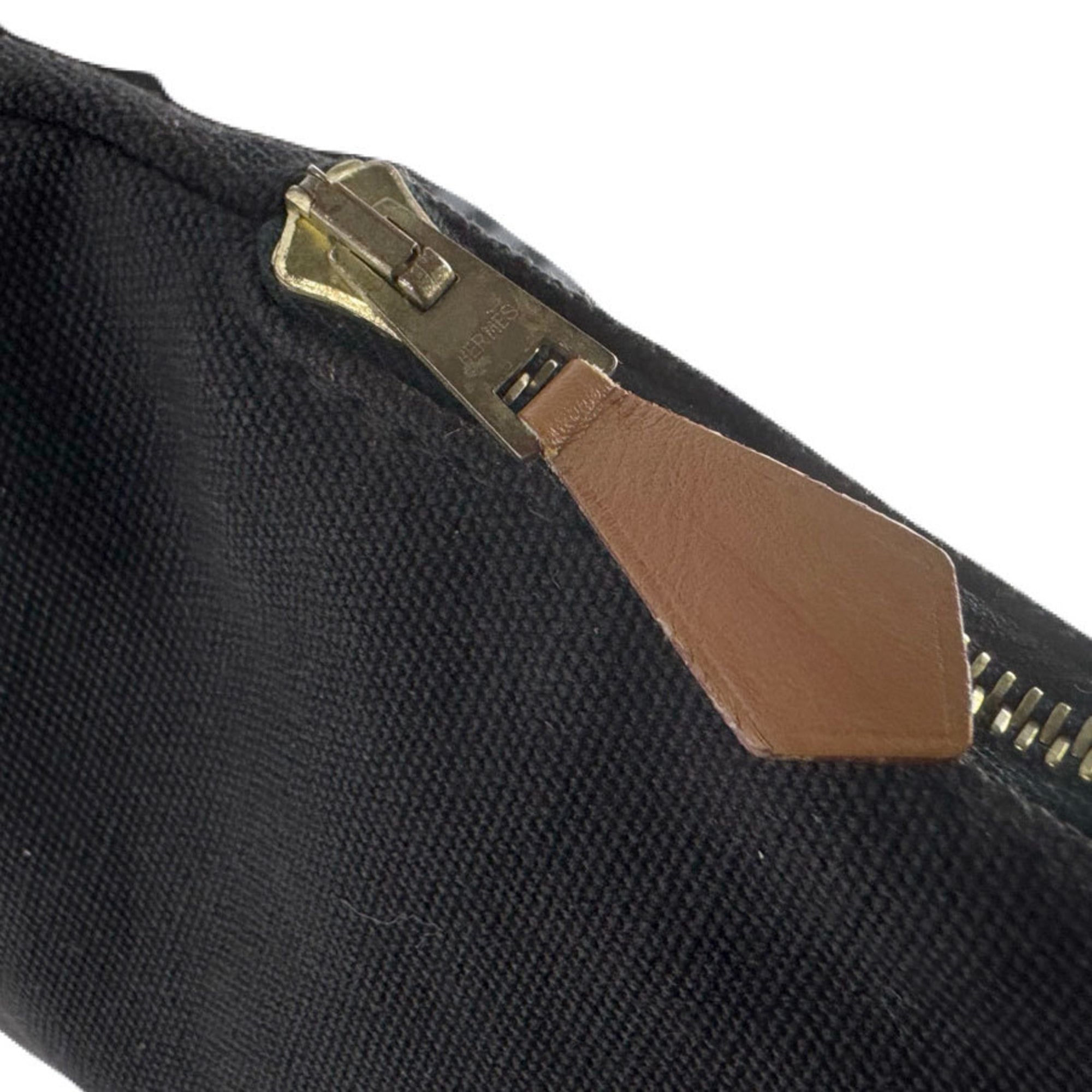 Hermes Black Gray Cotton Briefcase Handbag (Pre-Owned)