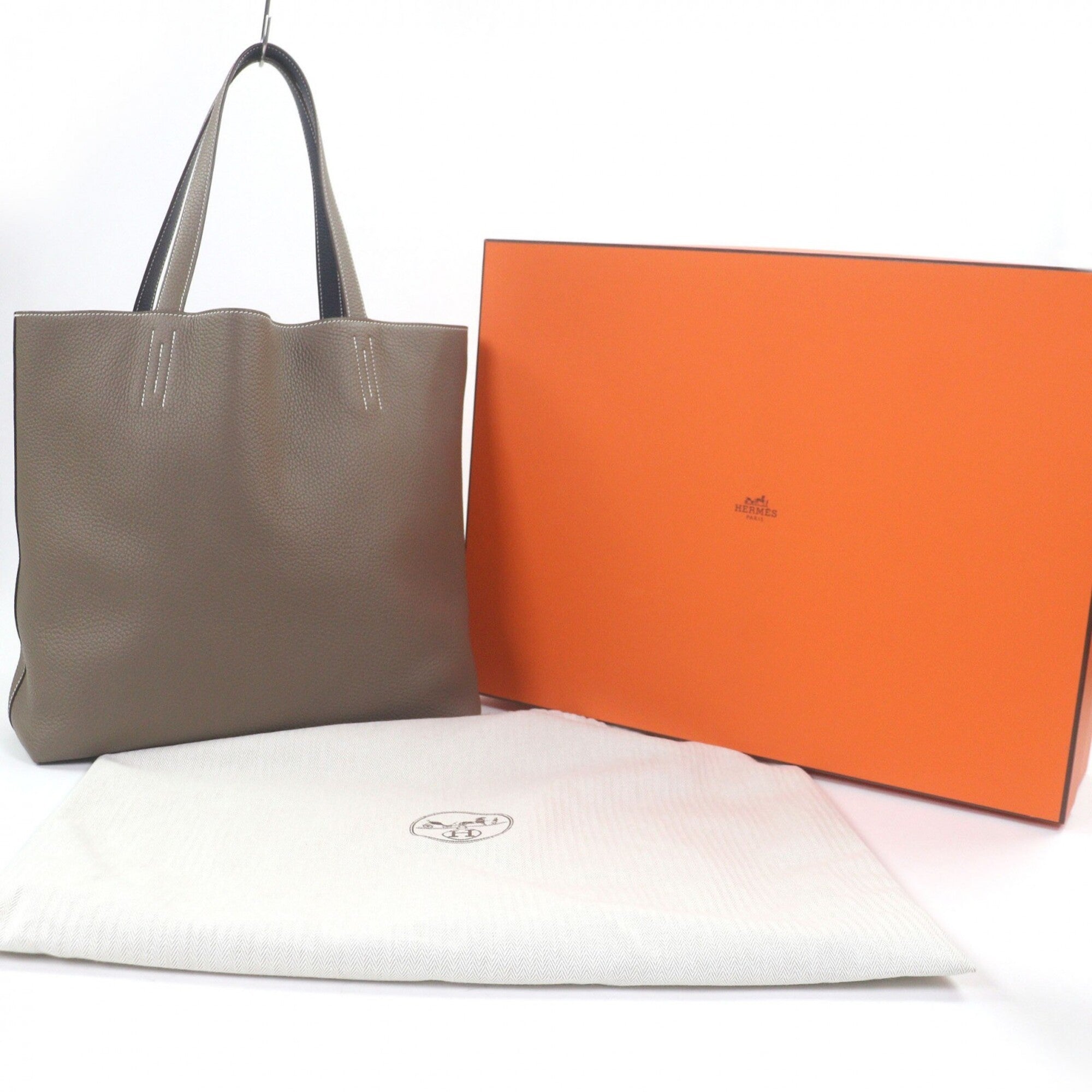 Hermes Blue Nuit Etoupe Gray Taurillon Clemence Leather (Pre-Owned)