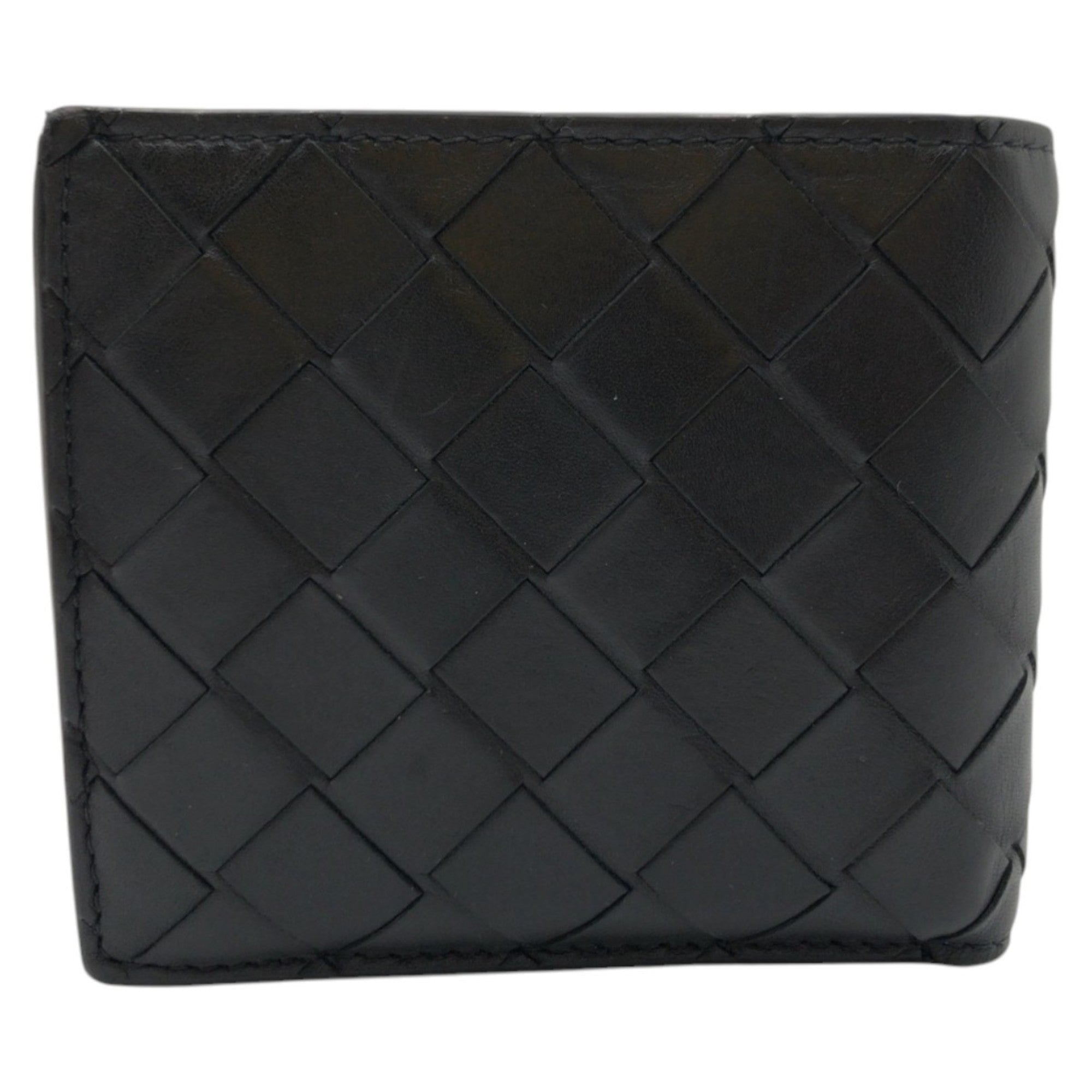 Bottega Veneta Intrecciato Black Blue Leather Wallet (Bi-Fold) (Pre-Owned)