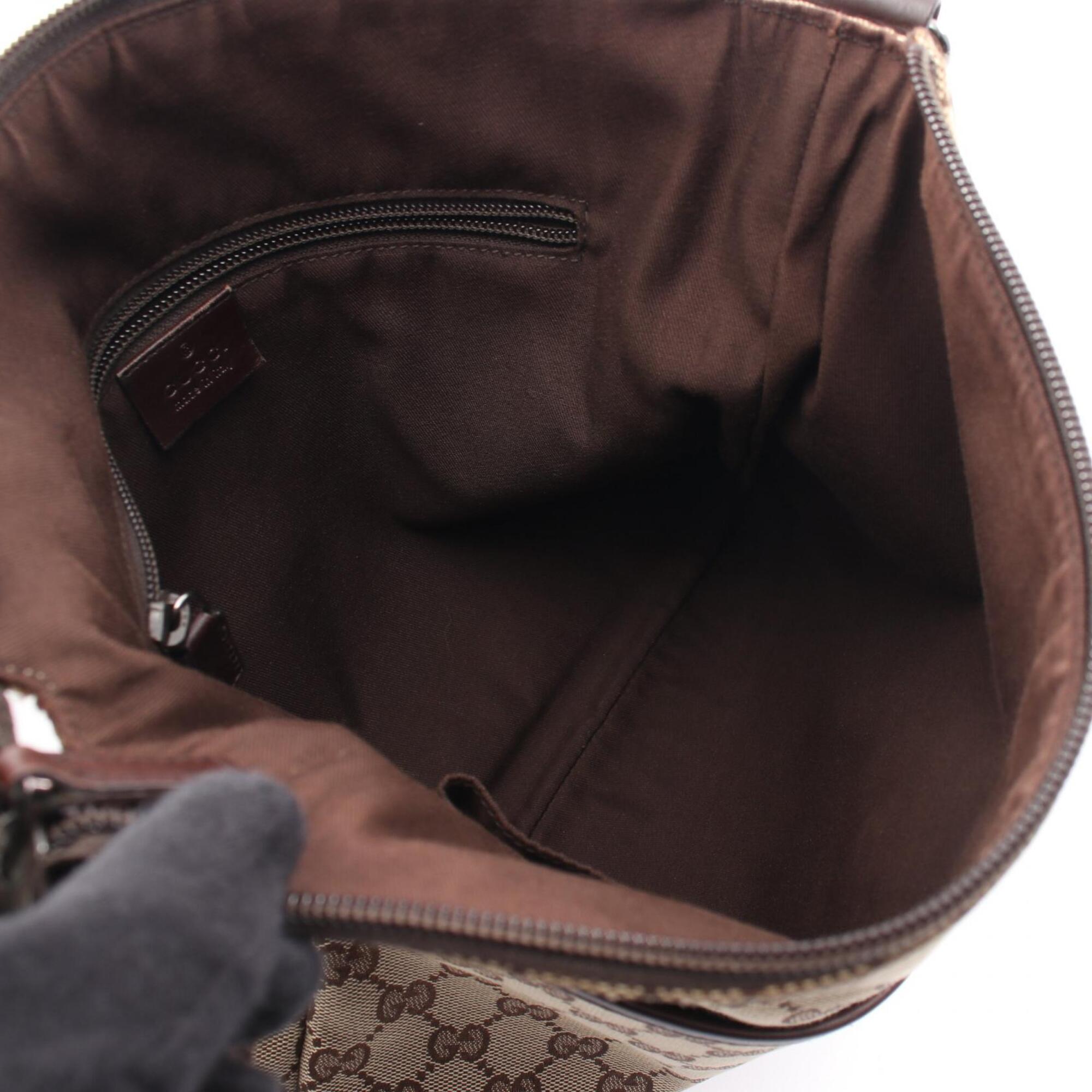Gucci Beige Brown Canvas Leather Shoulder Bag (Pre-Owned)