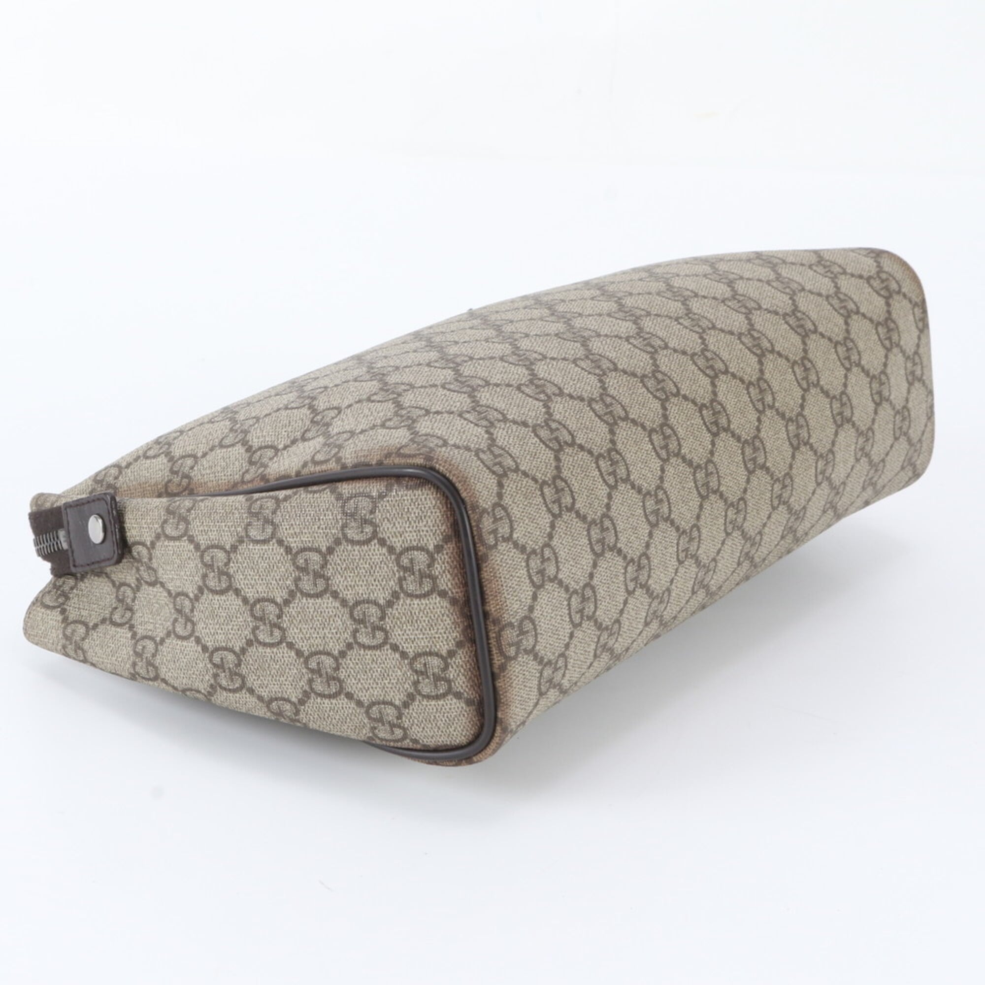 Gucci Dark Brown Grayish Leather Coated Canvas Handbag Pouch (Pre-Owned)