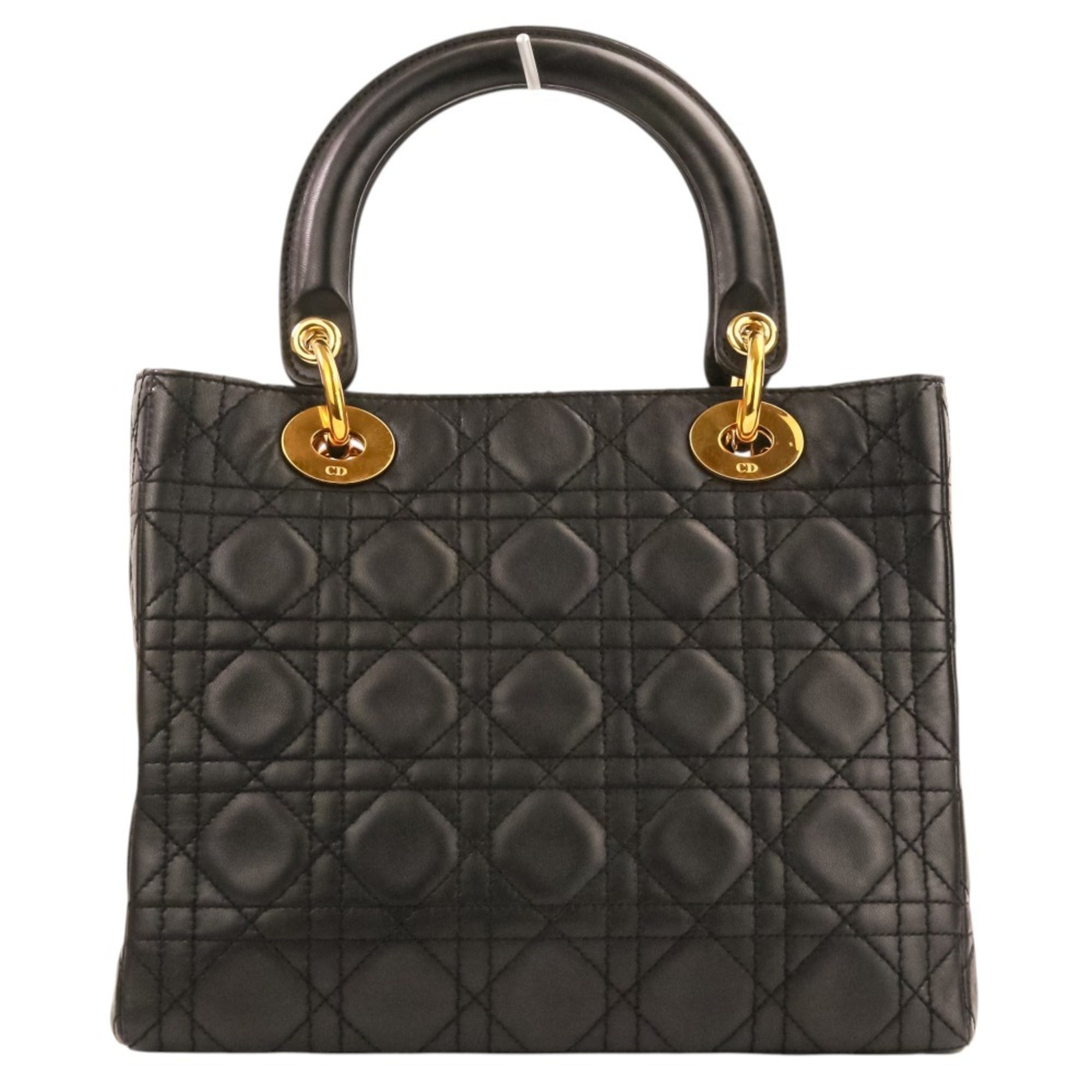 Christian Dior Lady Dior Black Leather Handbag Shoulder Bag (Pre-Owned)