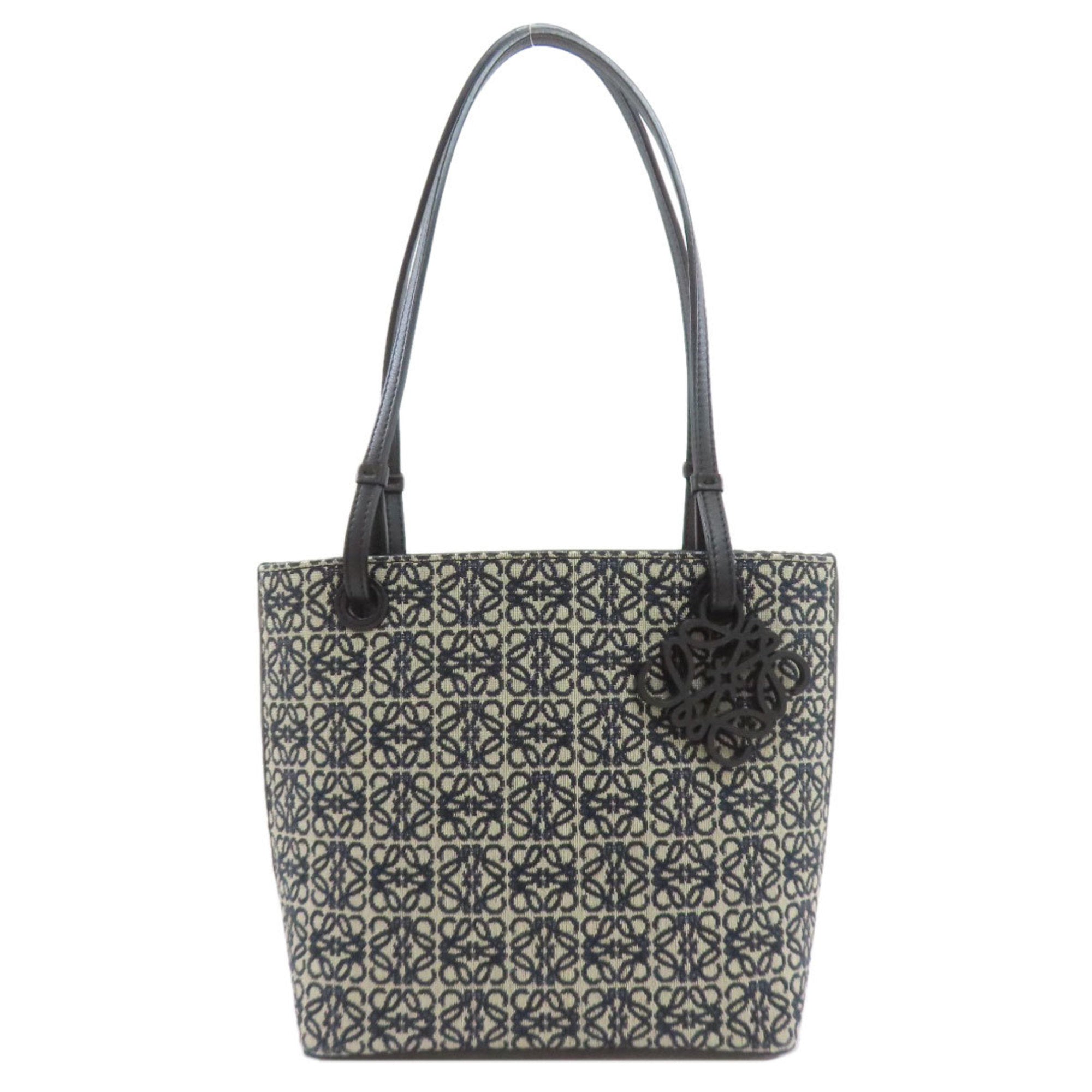 Loewe Beige Black Navy Canvas Leather Tote Bag (Pre-Owned)
