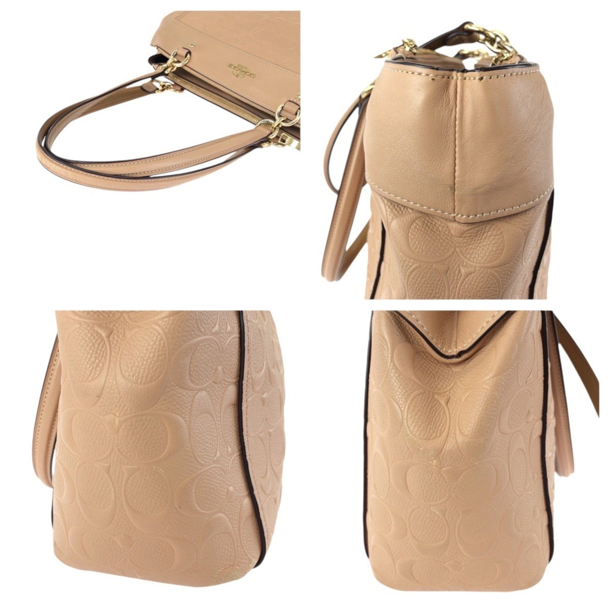 Coach Beige Pink Leather Shoulder Bag Tote Bag (Pre-Owned)