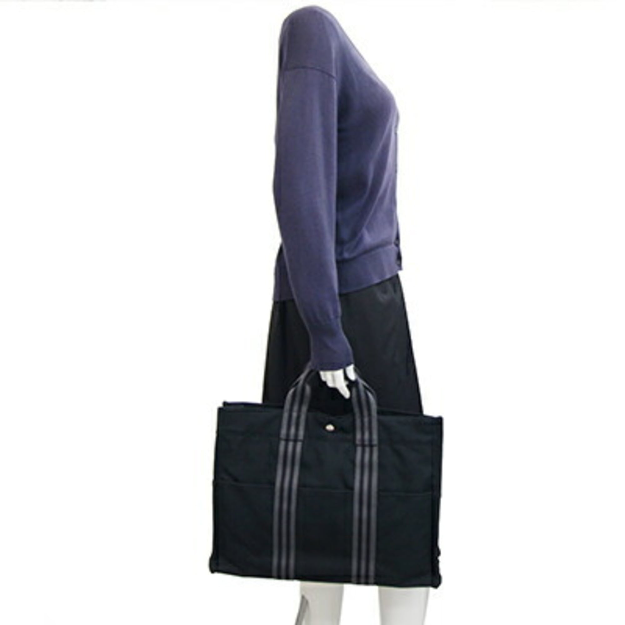 Hermes Black Cotton Canvas Handbag (Pre-Owned)