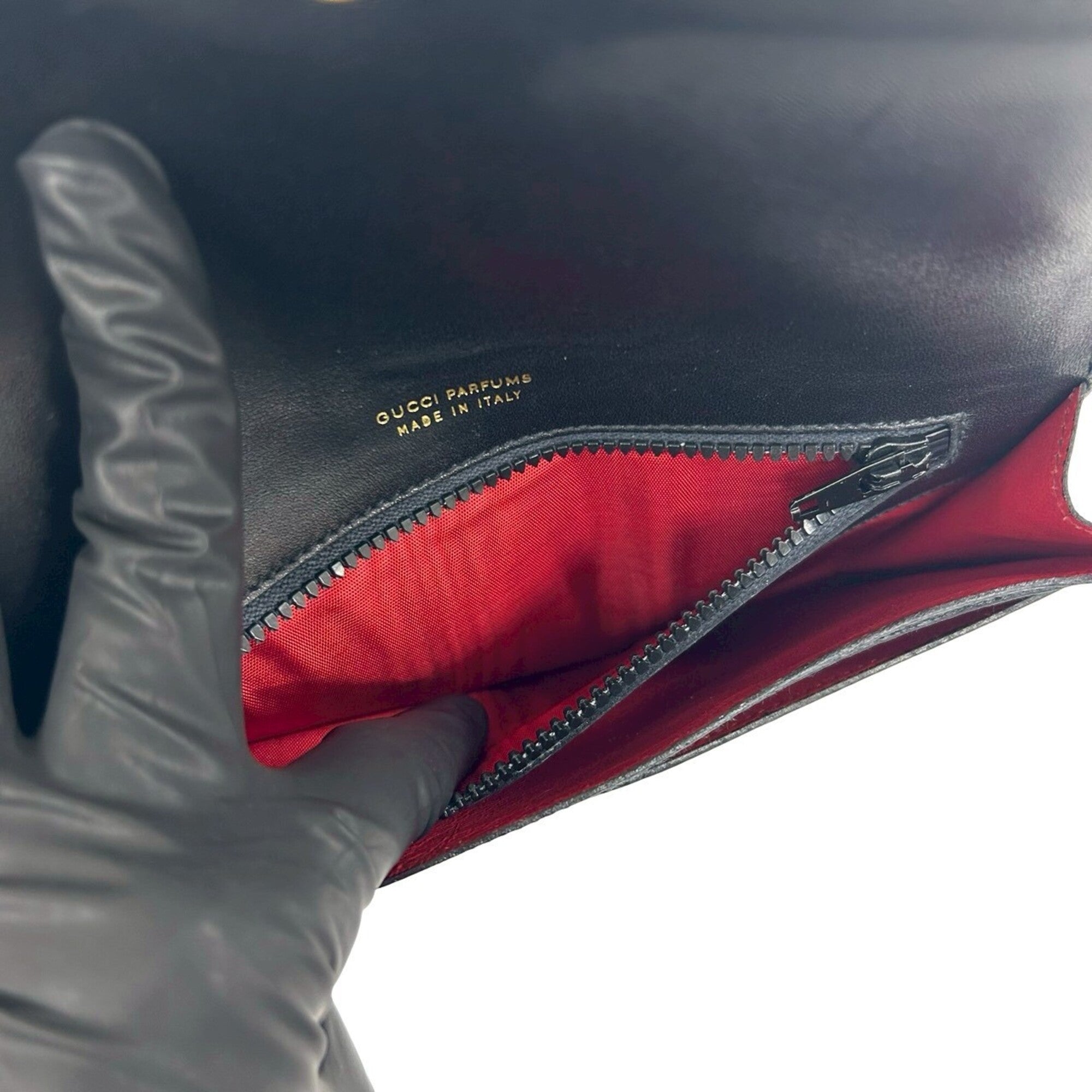 Gucci Black Green Red Color Canvas Leather Pouch (Pre-Owned)