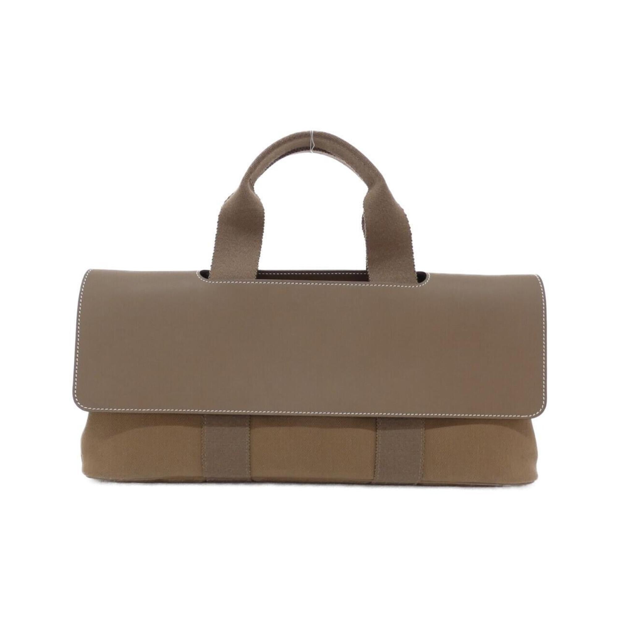 Hermes Etoupe Gray Toile Chevron Handbag Pouch (Pre-Owned)