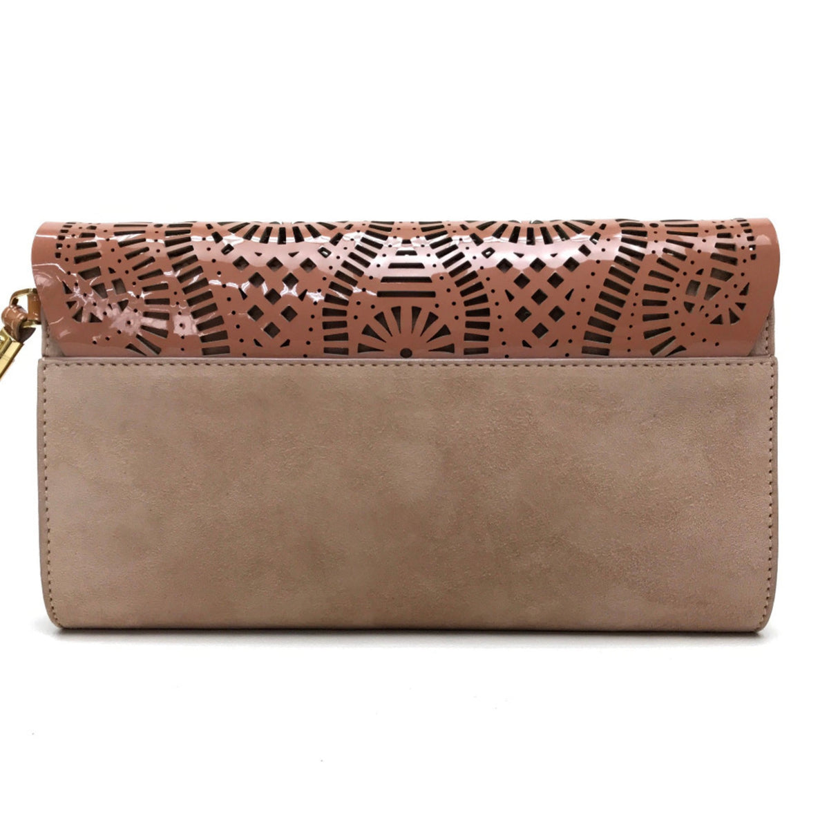 Sergio Rossi Pink Beige Suede Patent Leather Clutch Bag Handbag (Pre-Owned)