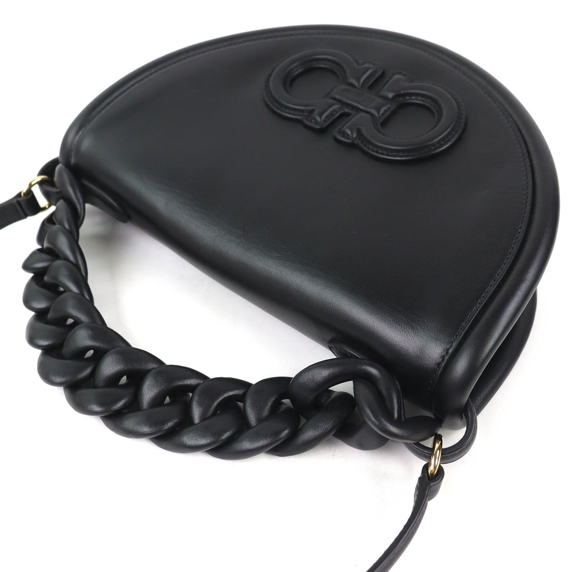 Salvatore Ferragamo Black Leather Handbag Shoulder Bag (Pre-Owned)