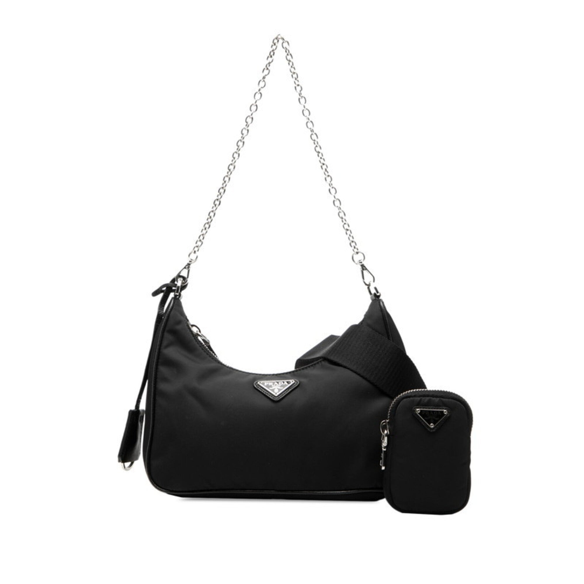 Prada Black Nylon Leather Handbag Pouch Shoulder Bag (Pre-Owned)