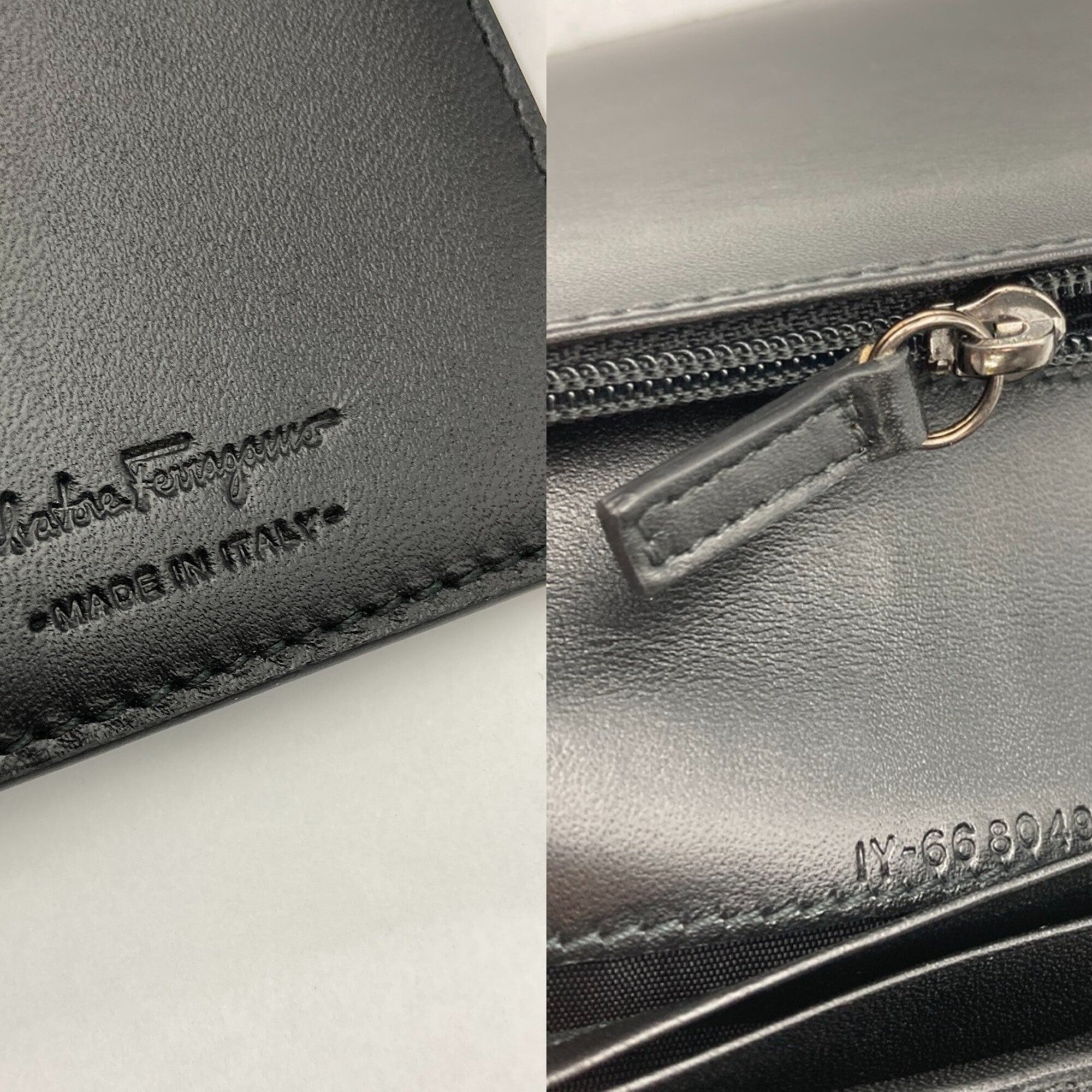 Salvatore Ferragamo Gancini Gray Leather Long Wallet (Bi-Fold) (Pre-Owned)