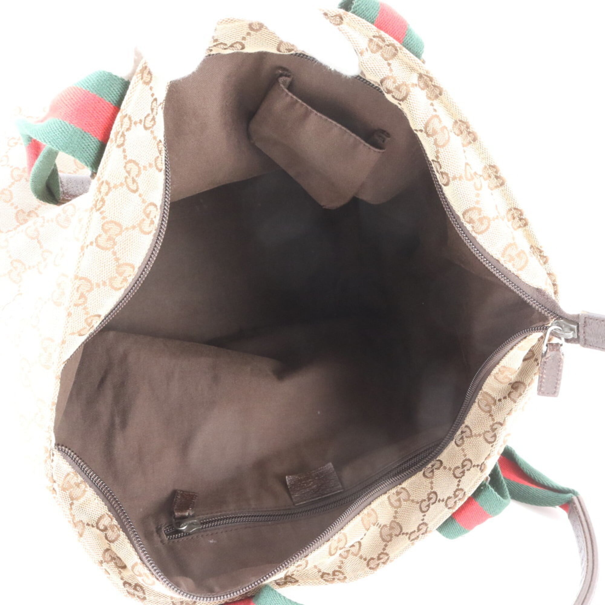 Gucci Beige Leather Canvas Shoulder Bag Tote Bag (Pre-Owned)