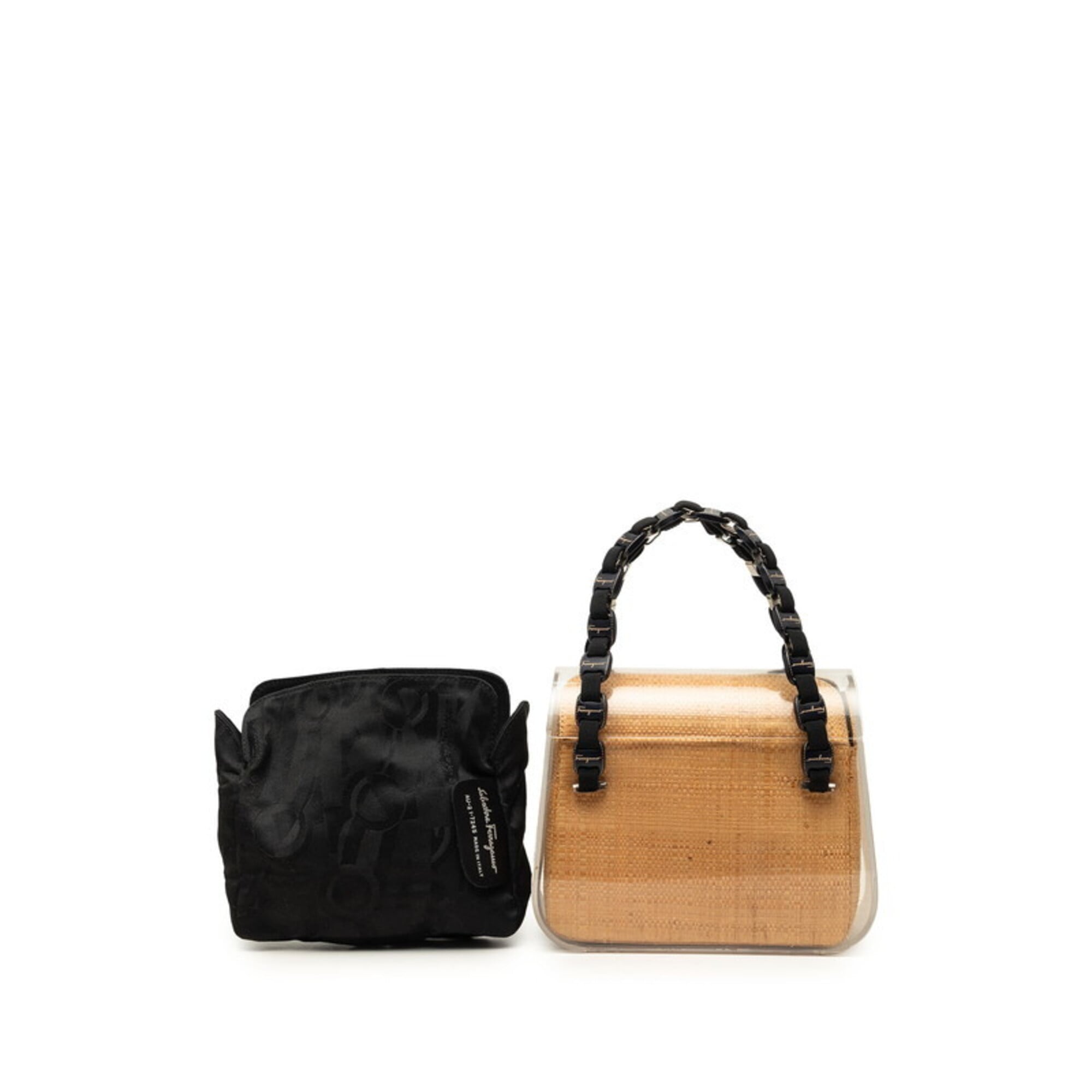 Salvatore Ferragamo Vara Clear Beige Plastic Raffia Handbag (Pre-Owned)