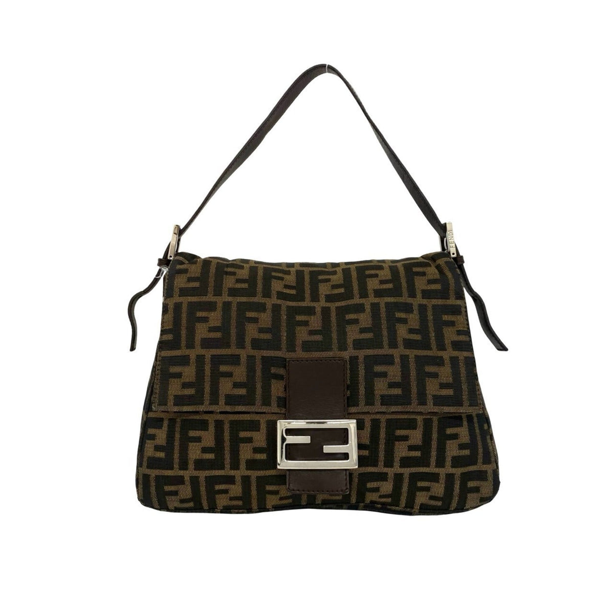 Fendi Black Brown Canvas Leather Shoulder Bag (Pre-Owned)