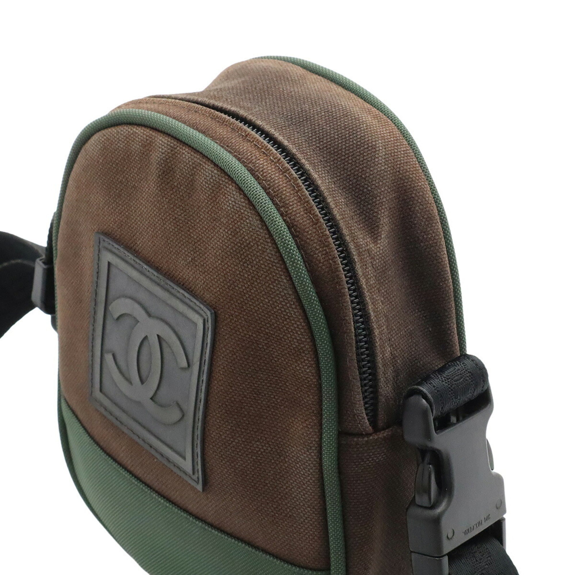 Chanel Black Green Nylon Canvas Fanny Pack Handbag Pouch Shoulder Bag (Pre-Owned)