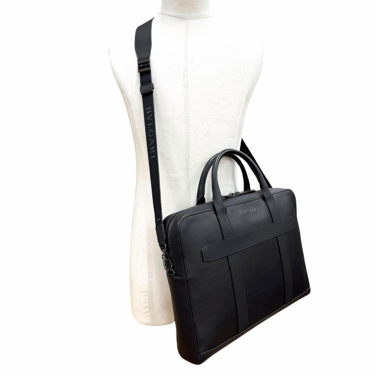 Bvlgari Black Leather Nylon Briefcase (Pre-Owned)