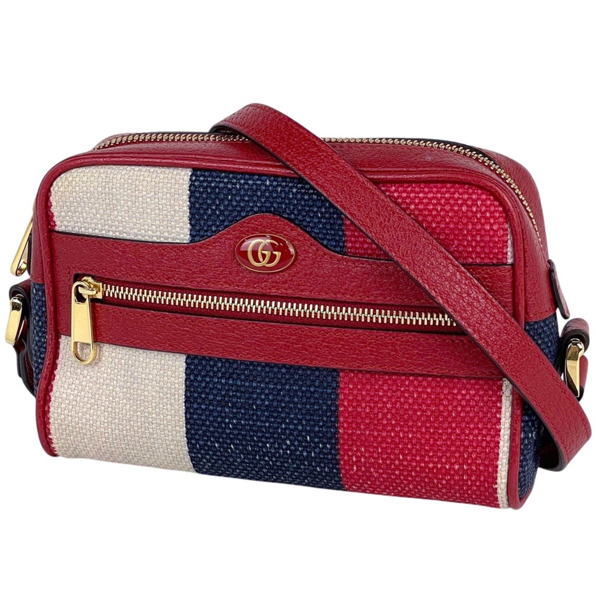 Gucci Blue Red Color White Canvas Shoulder Bag (Pre-Owned)