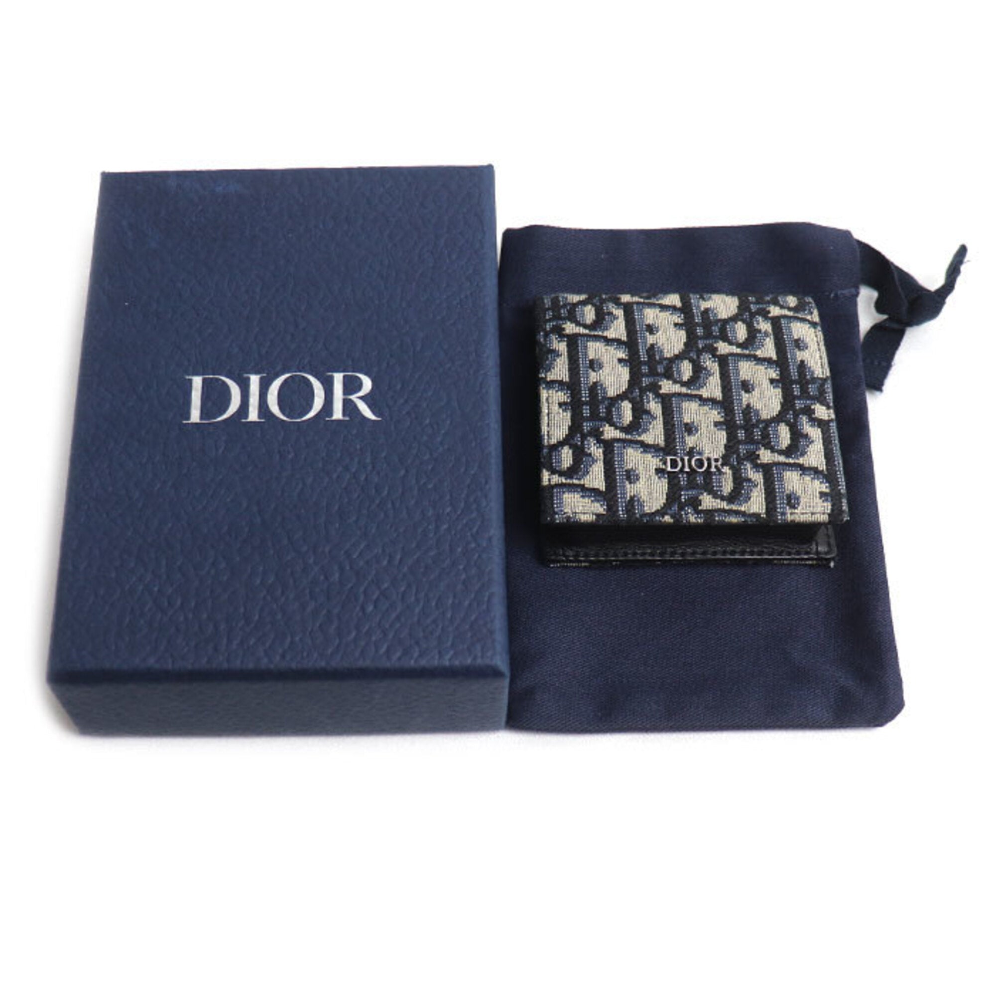 Christian Dior Beige Navy Jacquard Coin Purse/Coin Case (Pre-Owned)