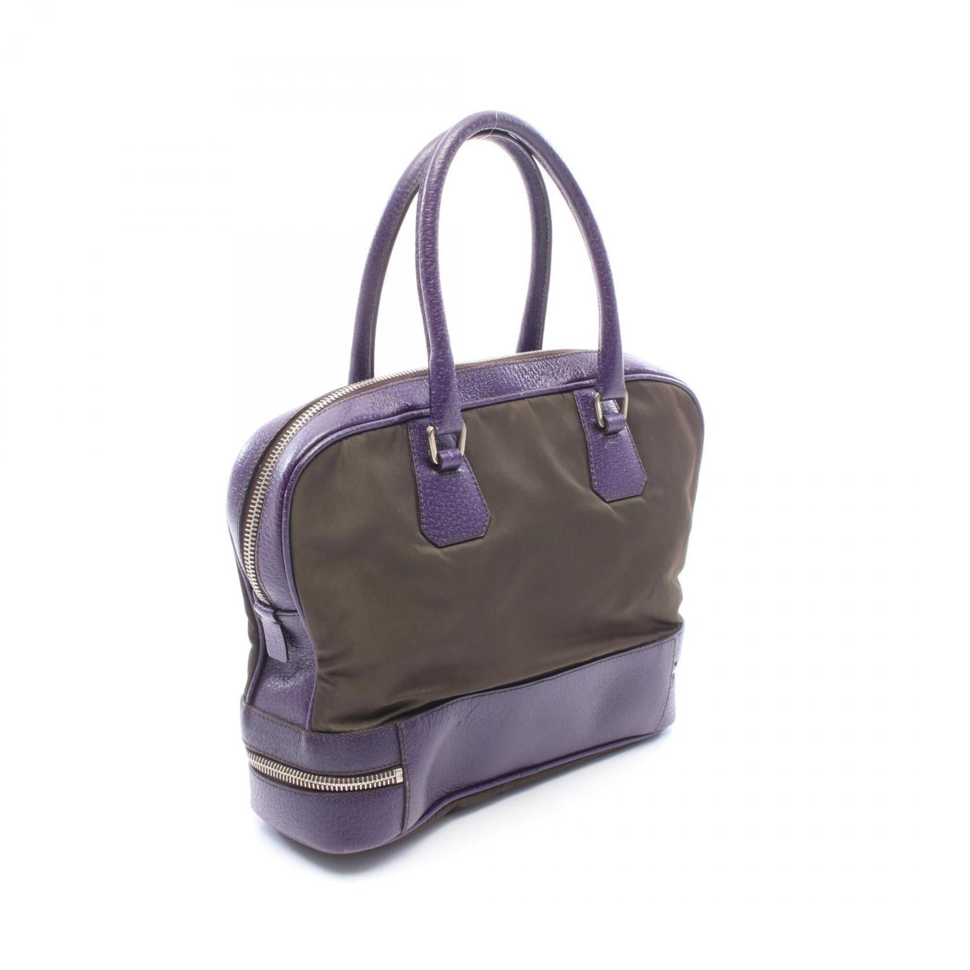 Prada Khaki Purple Nylon Leather Handbag (Pre-Owned)