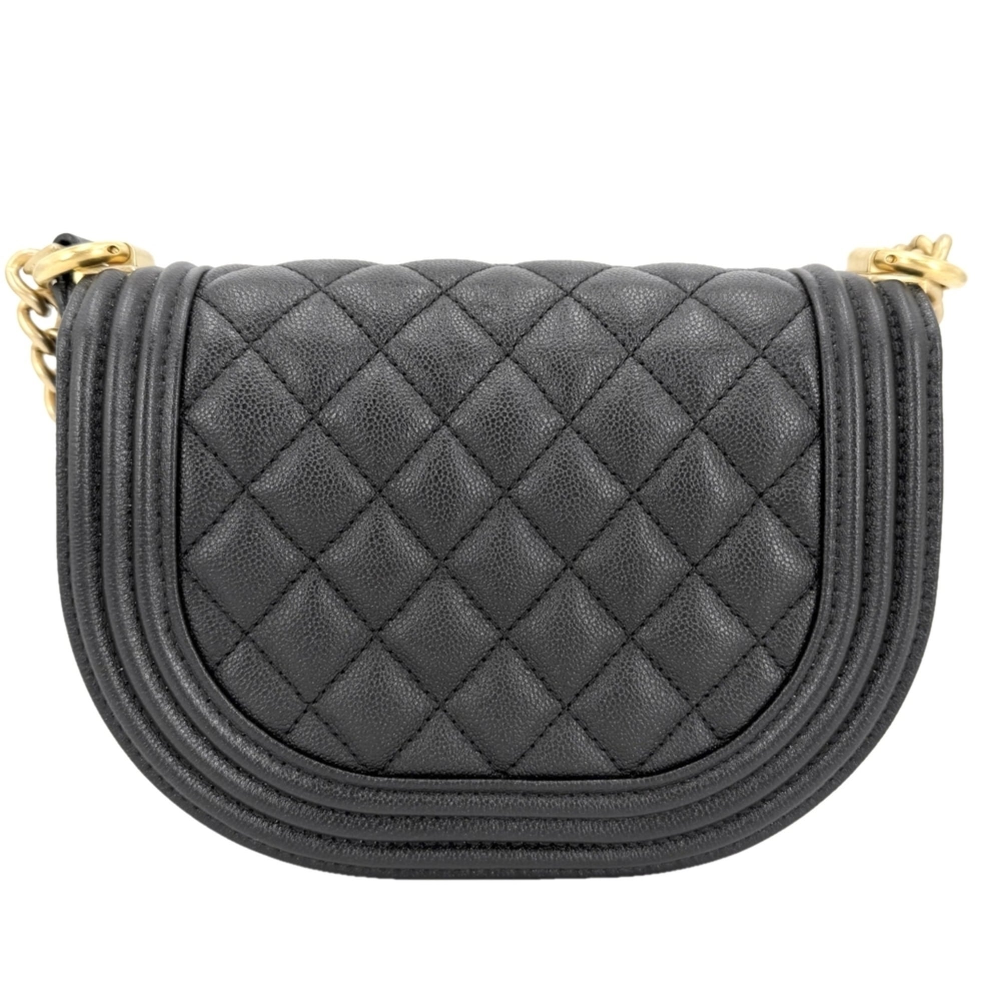 Chanel Black White Grained Calfskin Pochette Shoulder Bag (Pre-Owned)