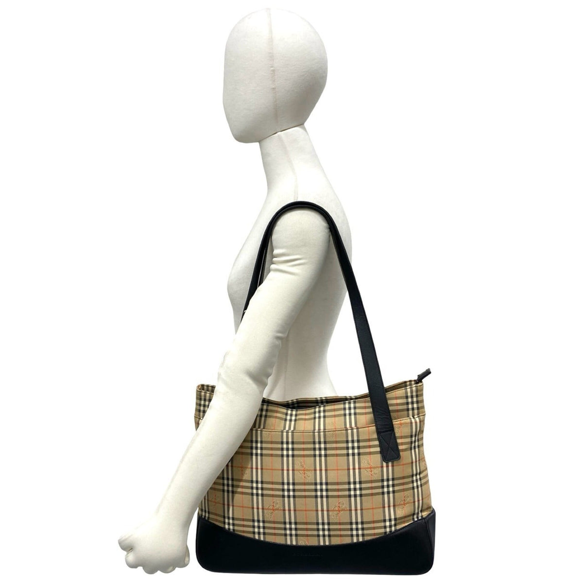 Burberry Beige Black Canvas Leather Handbag Tote Bag (Pre-Owned)