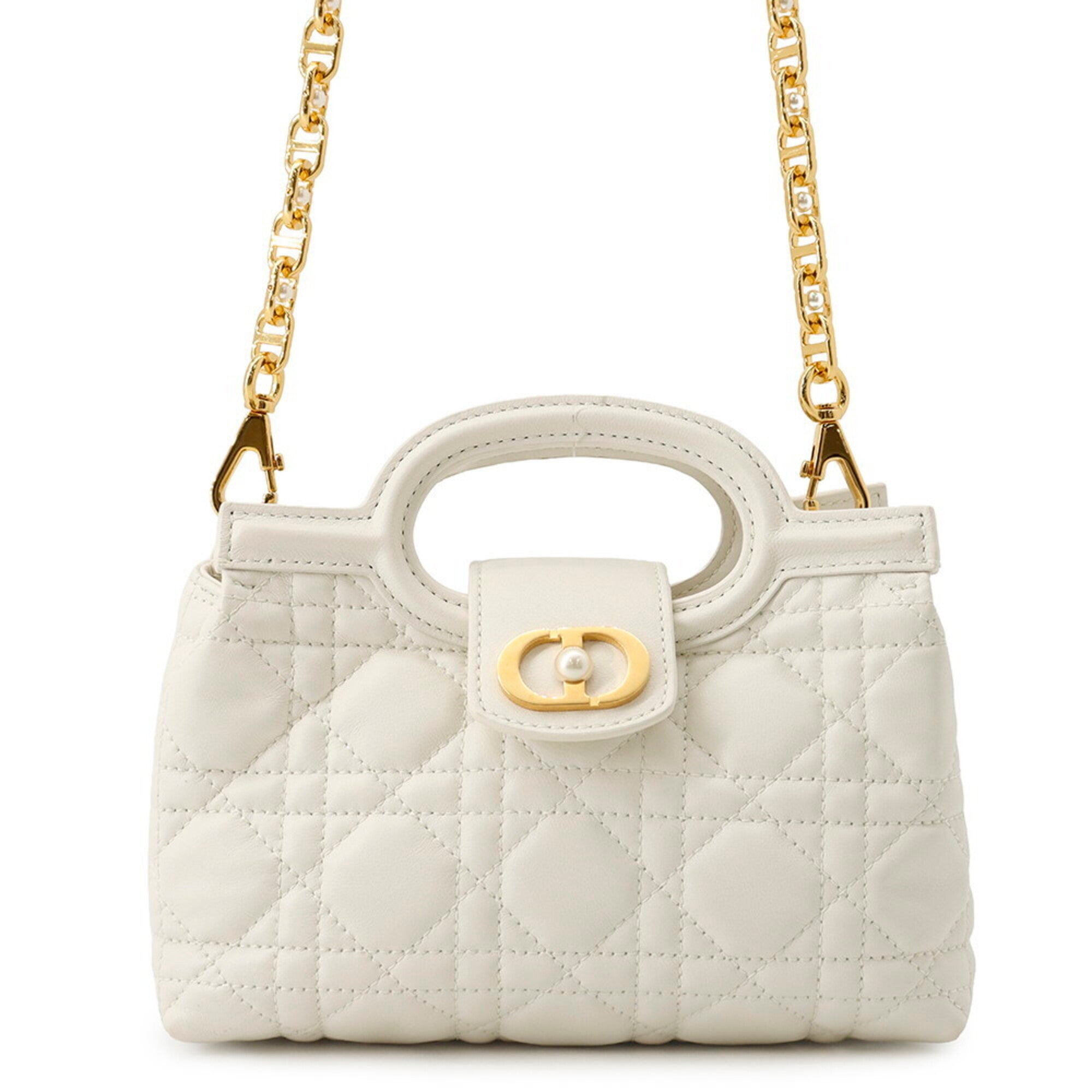 Christian Dior White Leather Artificial Pearl Handbag (Pre-Owned)