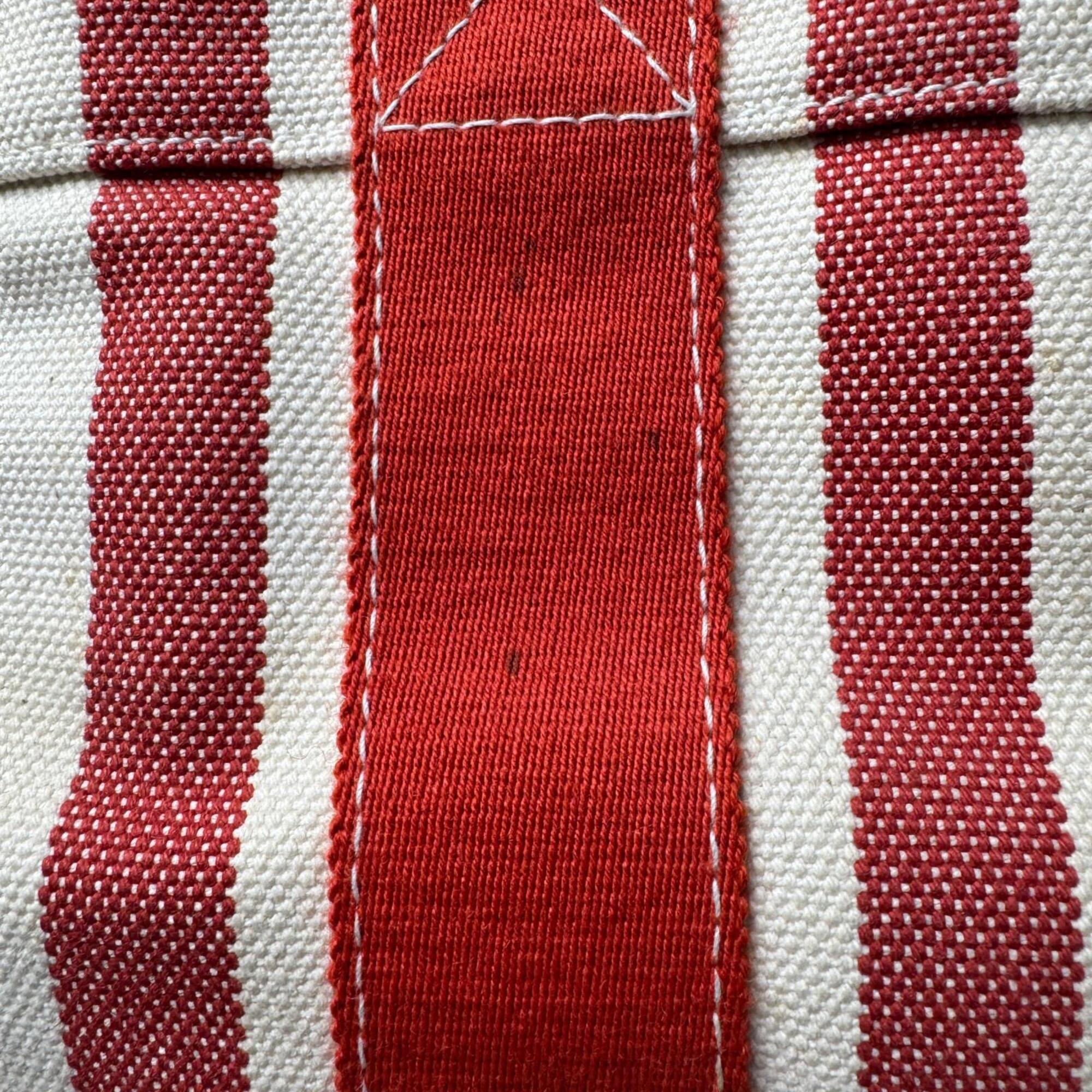 Hermes Cream Red Color Canvas Handbag Pouch Tote Bag (Pre-Owned)