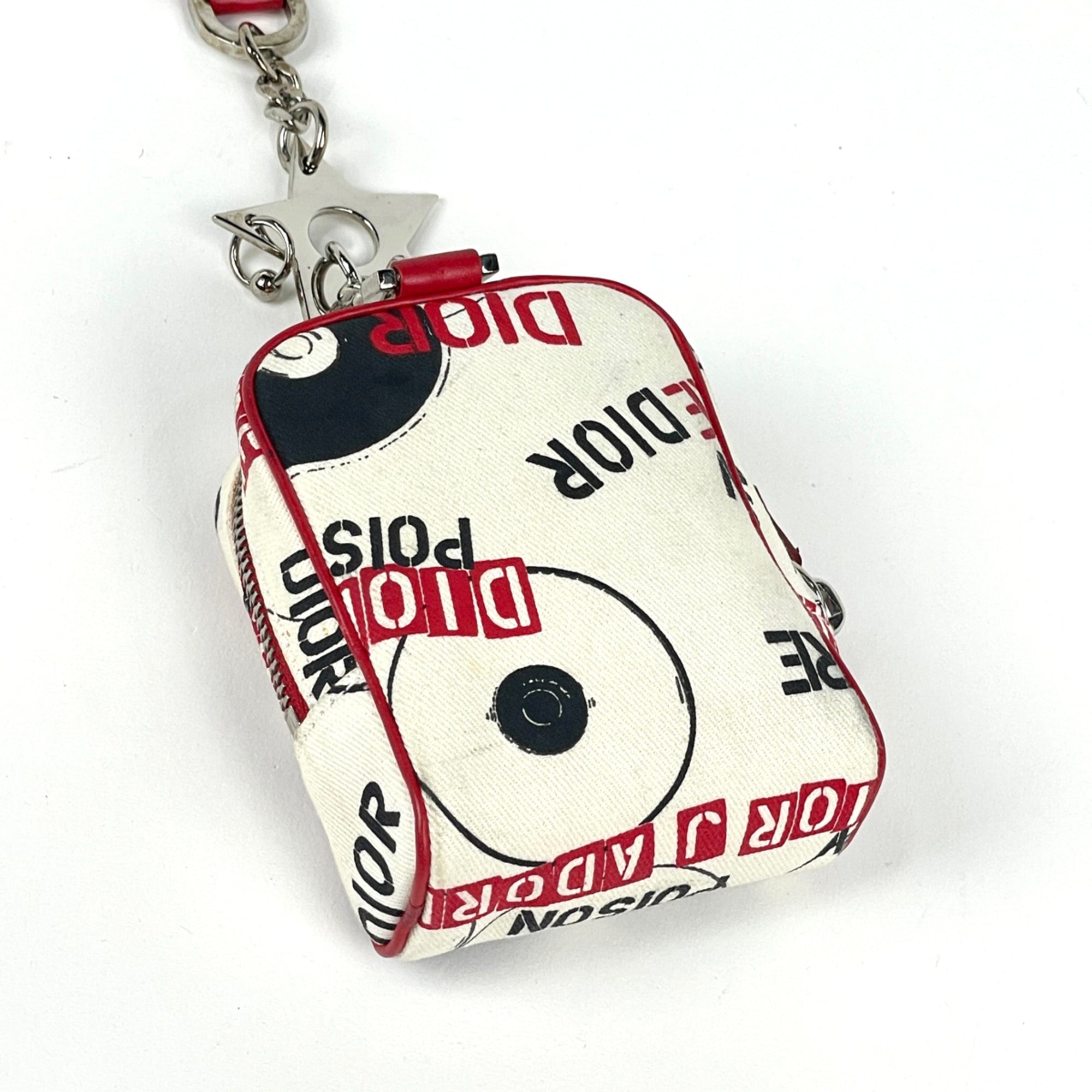 Christian Dior Red Color White Canvas Pouch (Pre-Owned)