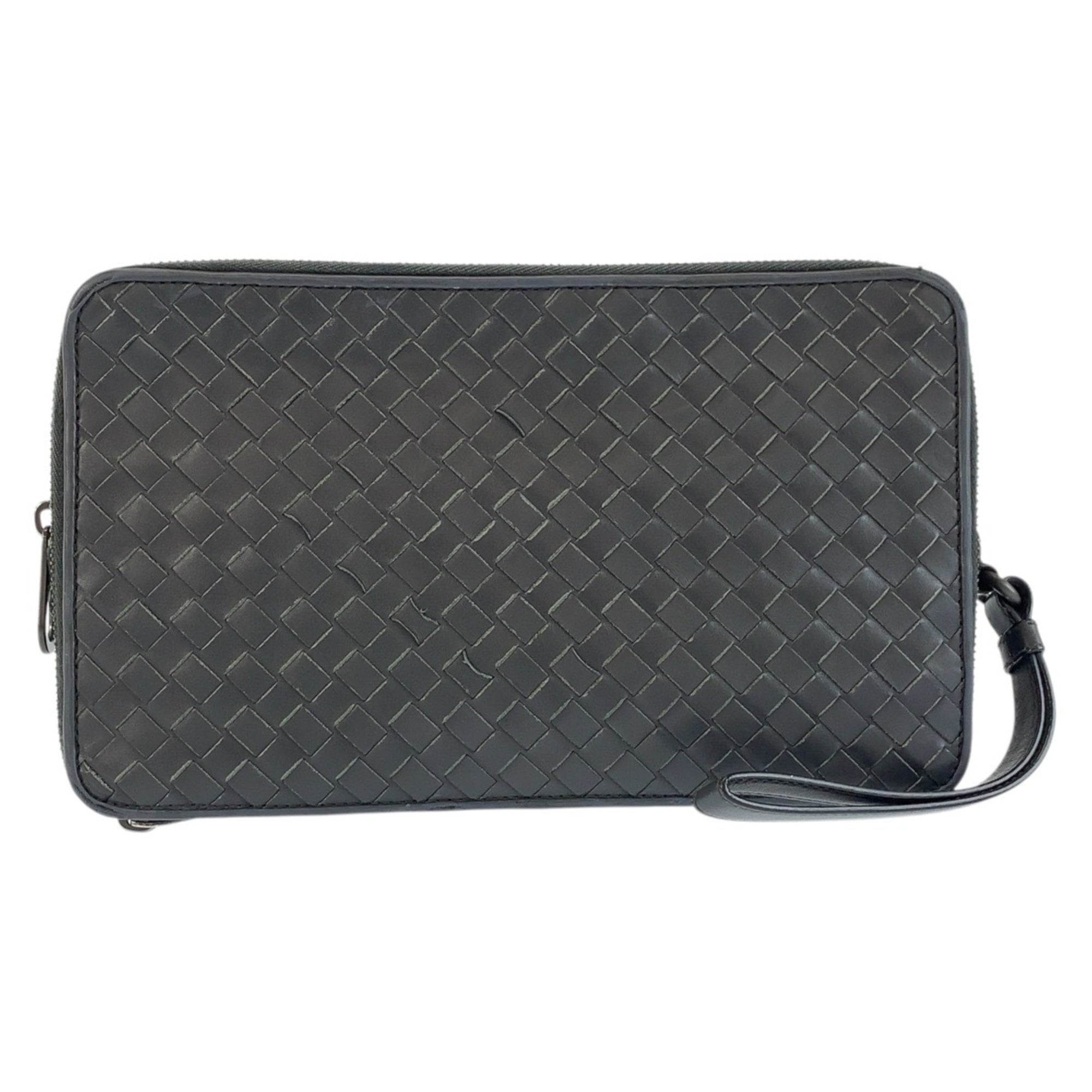 Bottega Veneta Gray Intrecciato Clutch Bag (Pre-Owned)