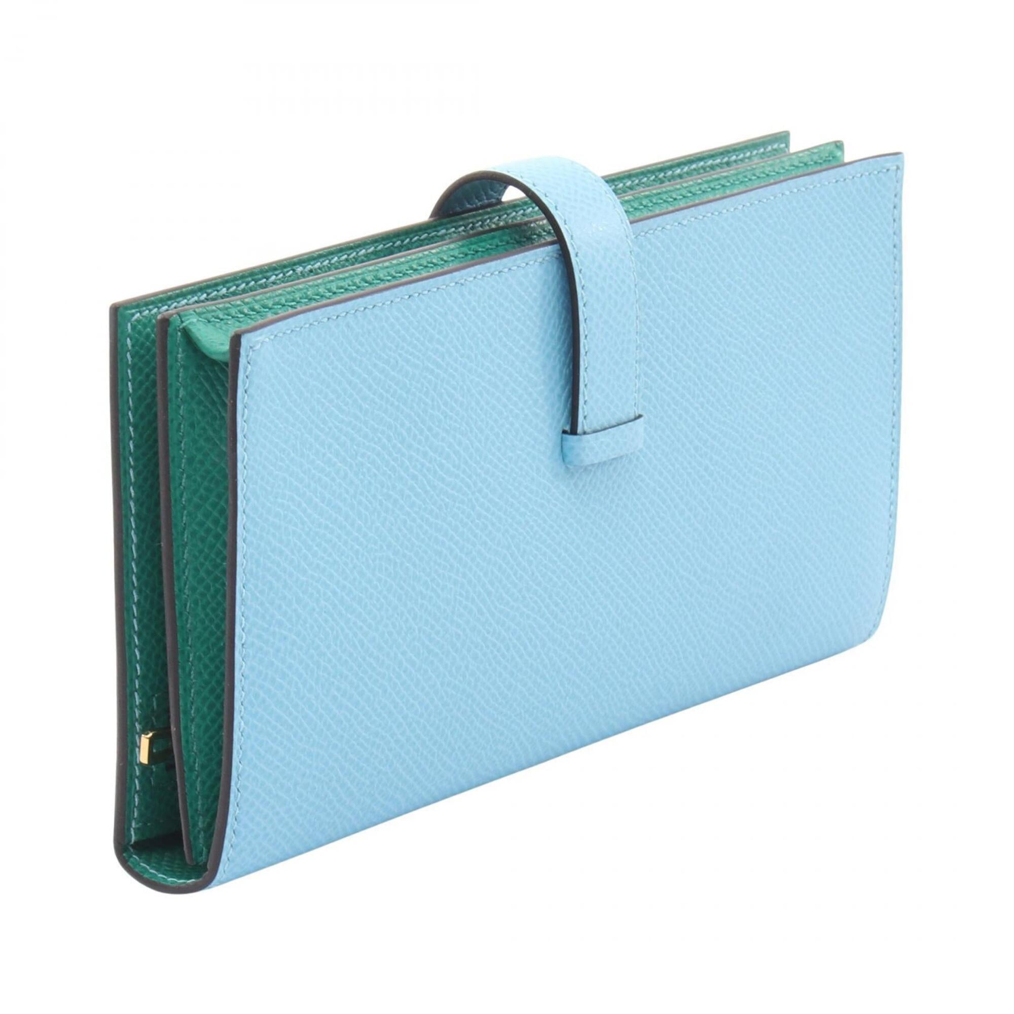 Hermes Blue Green Epsom Leather Leather Long Wallet (Bi-Fold) (Pre-Owned)