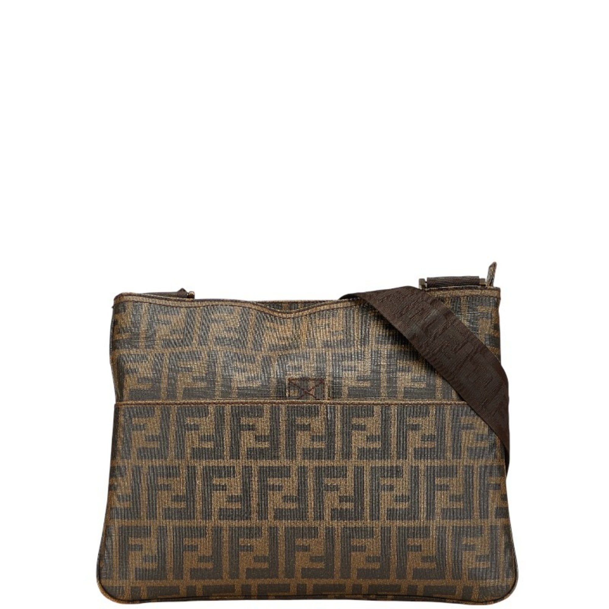 Fendi Zucca Khaki Brown Pvc Leather Shoulder Bag (Pre-Owned)